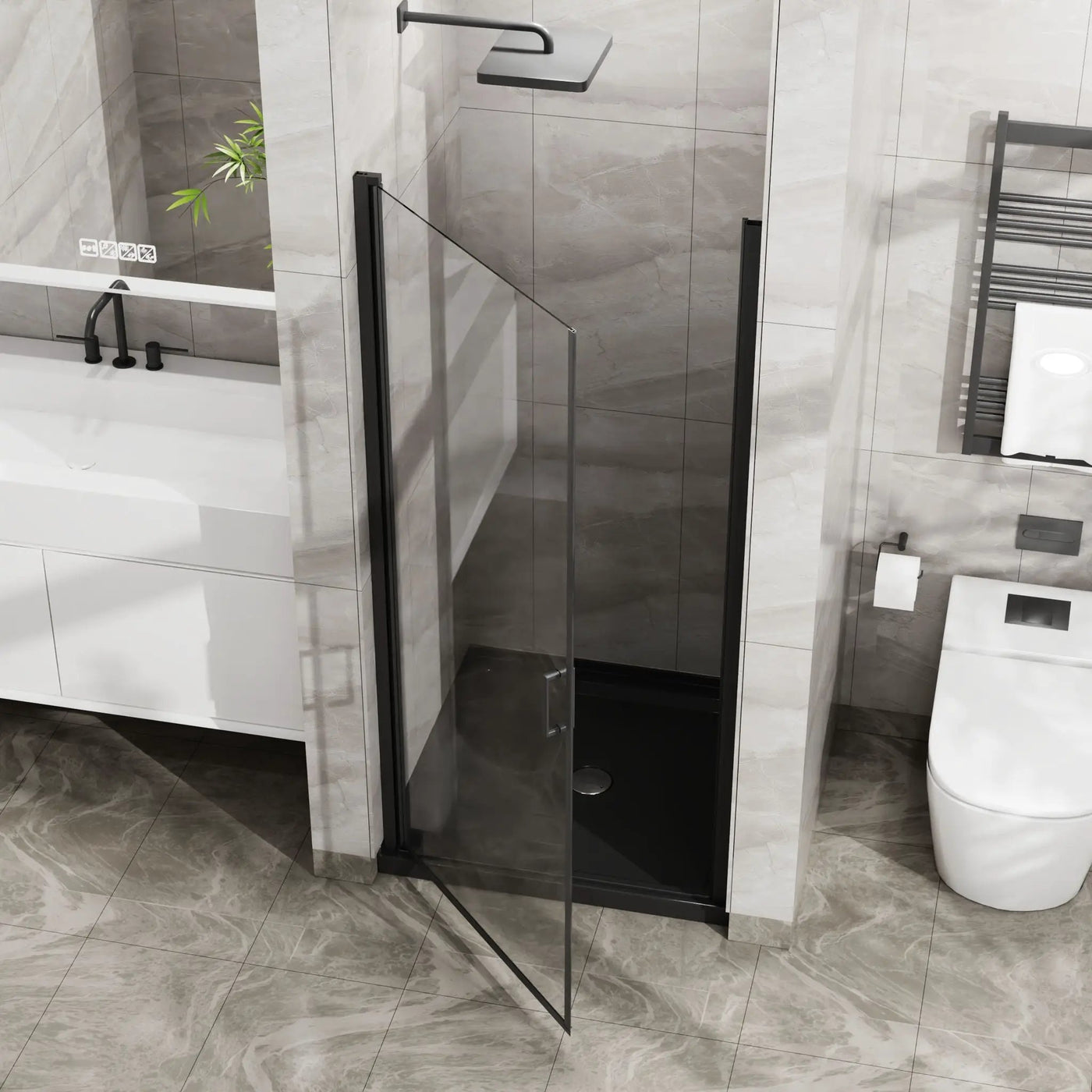 Pivot Shower Door, Tempered Glass, Semi Frameless by HouseOfZazla