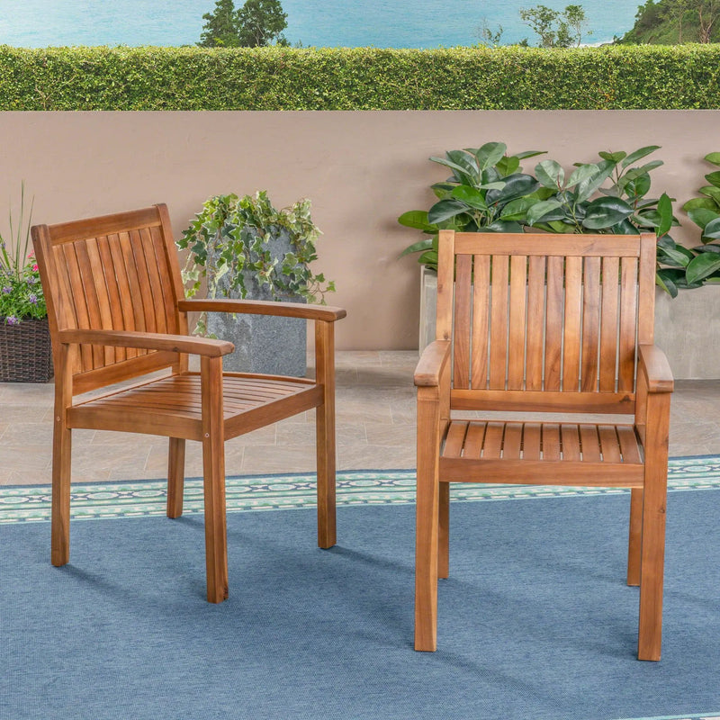 Amethyst Outdoor Dining Chair With Slat Design (Set of 2) - Natural by HouseOfZazla