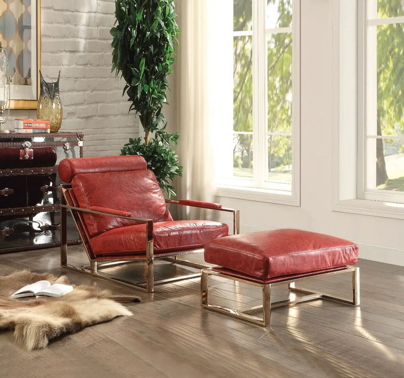 Quinto - Accent Chair - Antique Red Top Grain Leather & Stainless Steel by Unique Piece Furniture