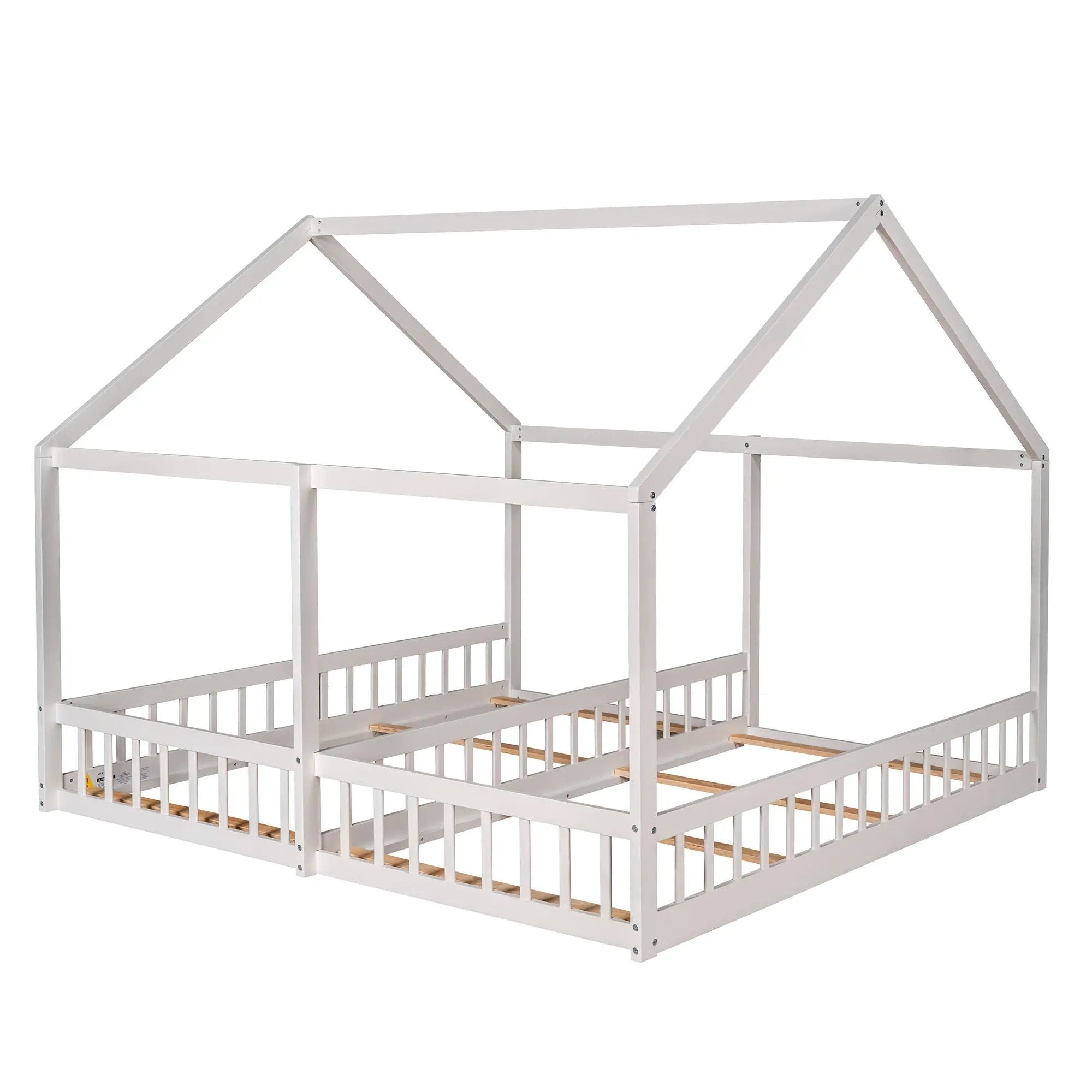 House Platform Beds, 2 Shared Beds, Metal Frame With Guardrails by Unique Piece Furniture