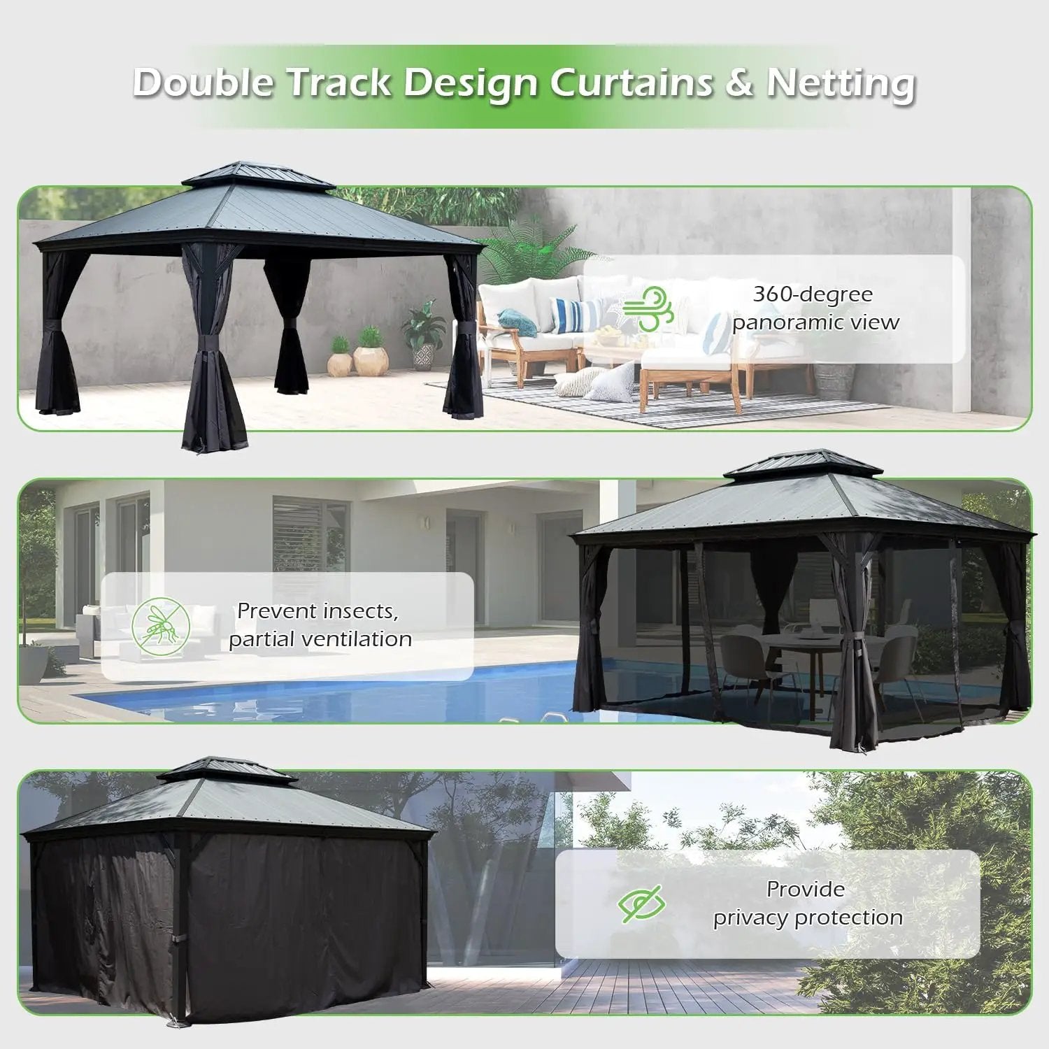 12'x16' Hardtop Gazebo with Resin Roof and Drainage Gutters by HouseOfZazla