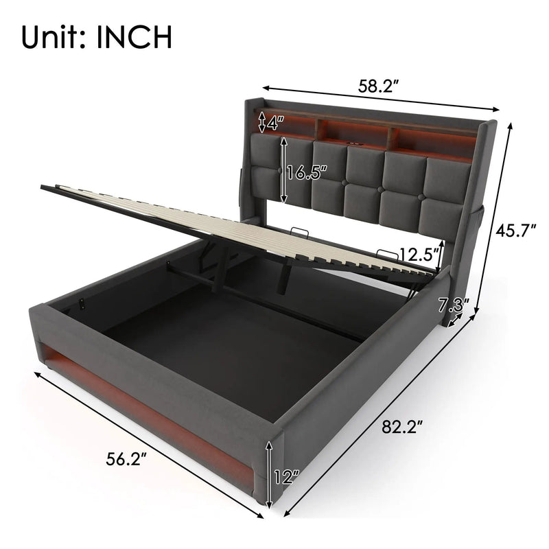 Upholstered Platform Bed With A Hydraulic Storage System, LED And USB Charging (Without Mattress) by HouseOfZazla