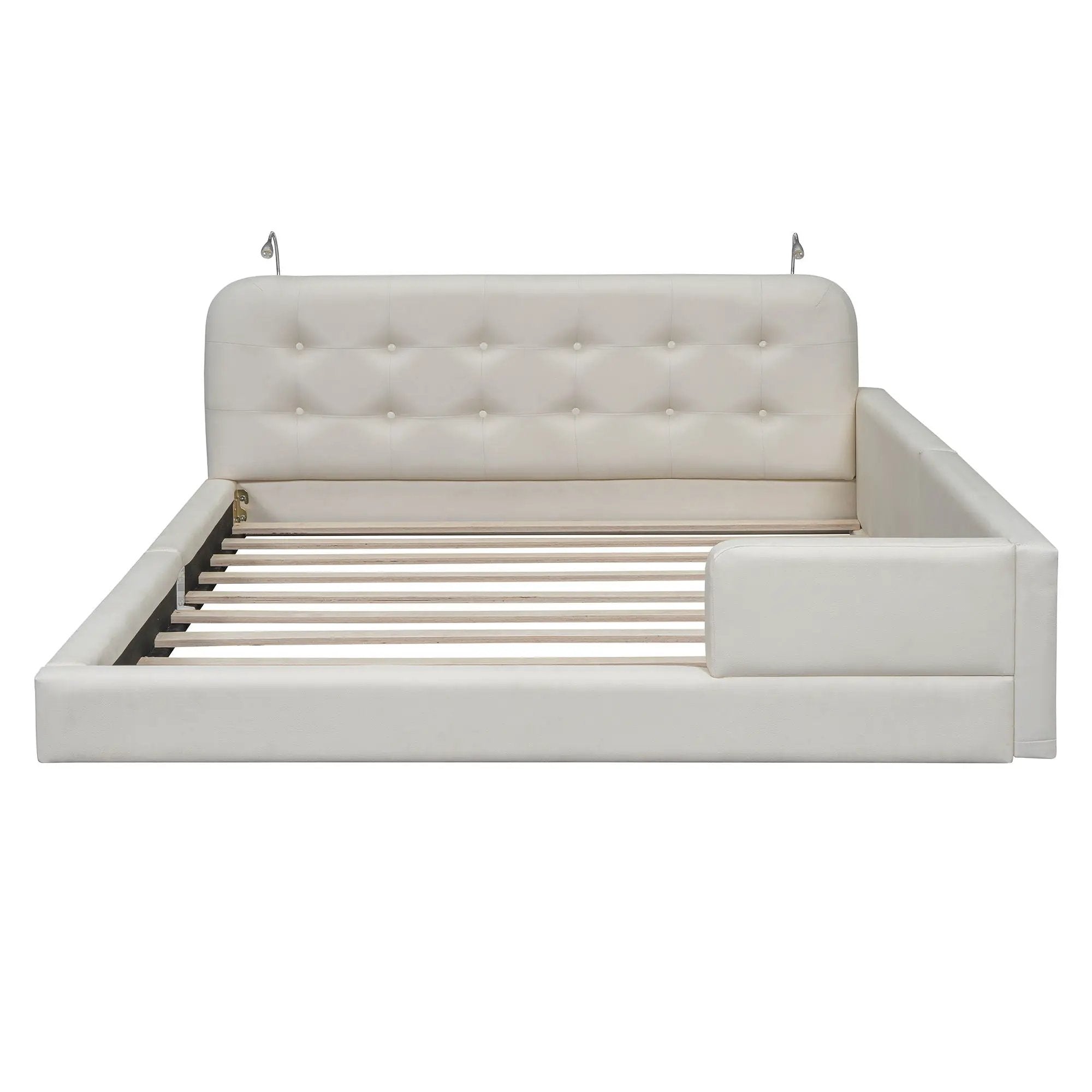 Queen Size Upholstered Platform Bed With 2 Reading Lights - White by Unique Piece Furniture
