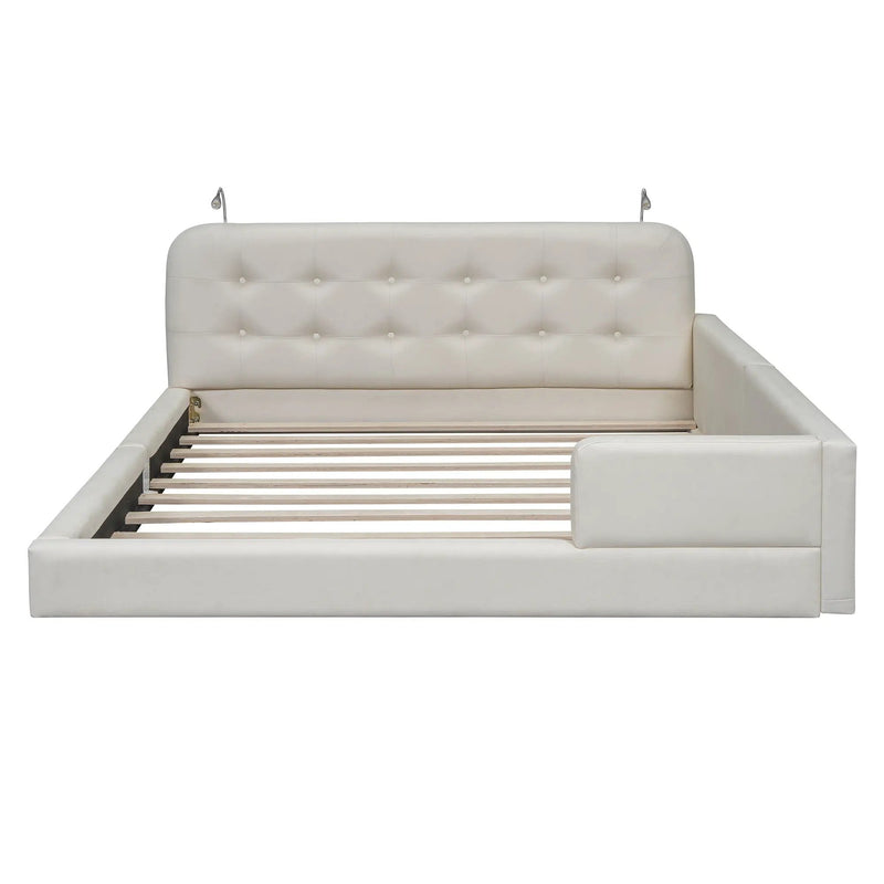 Queen Size Upholstered Platform Bed With 2 Reading Lights - White by Unique Piece Furniture