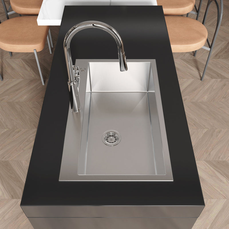 Stainless Steel Kitchen Sink, 32"x19" Single Bowl, Overmount Handmade Brushed Nickel by HouseOfZazla