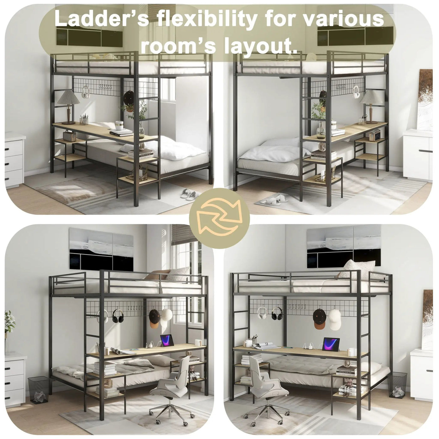 Ethan - Bunk Bed With Desk, Charging Station, Storage Shelves by HouseOfZazla