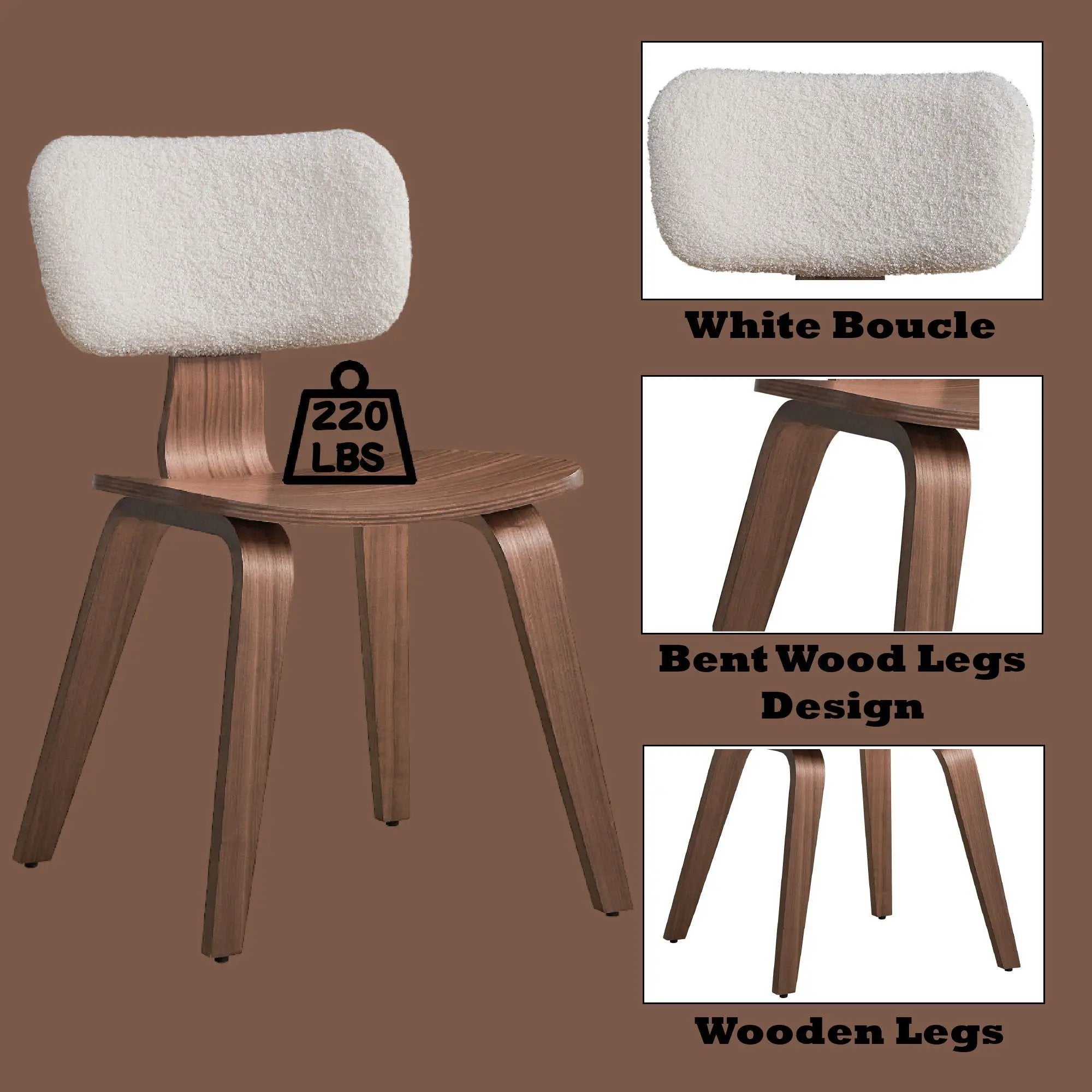 Casson - Boucle 7 Walnut Side Chair (Set of 2) - White / Walnut by Unique Piece Furniture
