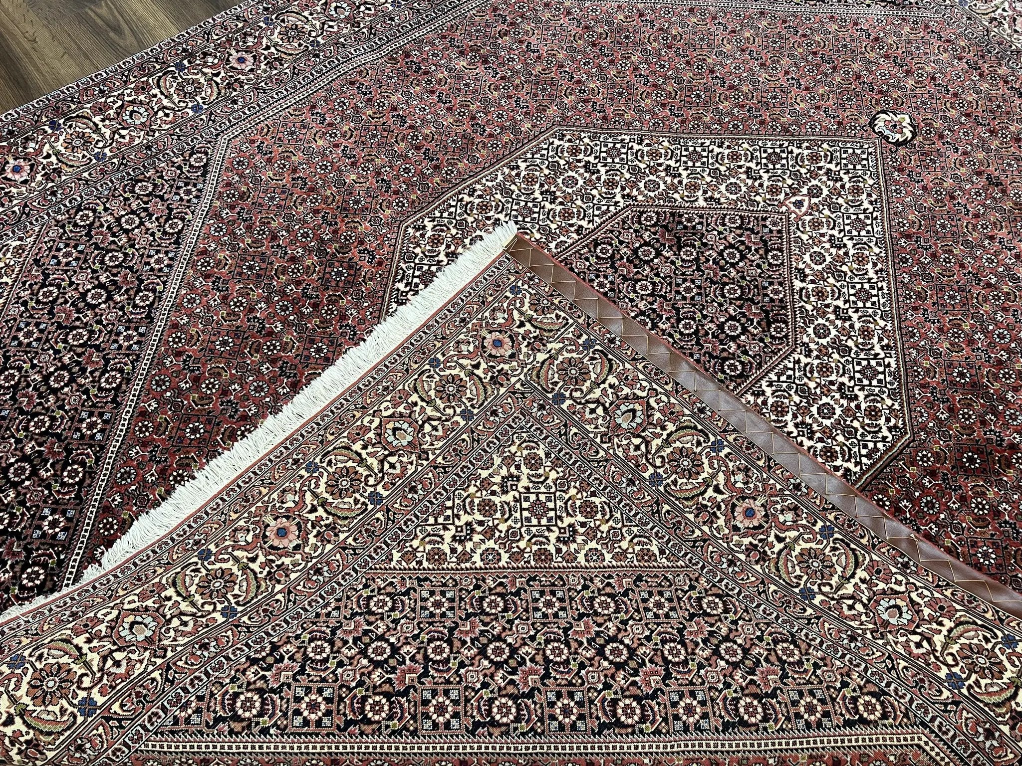 Wonderful Persian Bidjar Rug 7x8 ft, Almost Square Oriental Carpet, Herati Mahi, Highly Detailed, Ivory Red Navy Blue, Very Fine Handmade Bijar Rug by Jewel Rugs