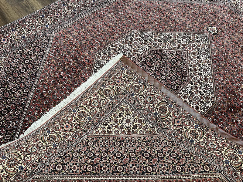 Wonderful Persian Bidjar Rug 7x8 ft, Almost Square Oriental Carpet, Herati Mahi, Highly Detailed, Ivory Red Navy Blue, Very Fine Handmade Bijar Rug by Jewel Rugs