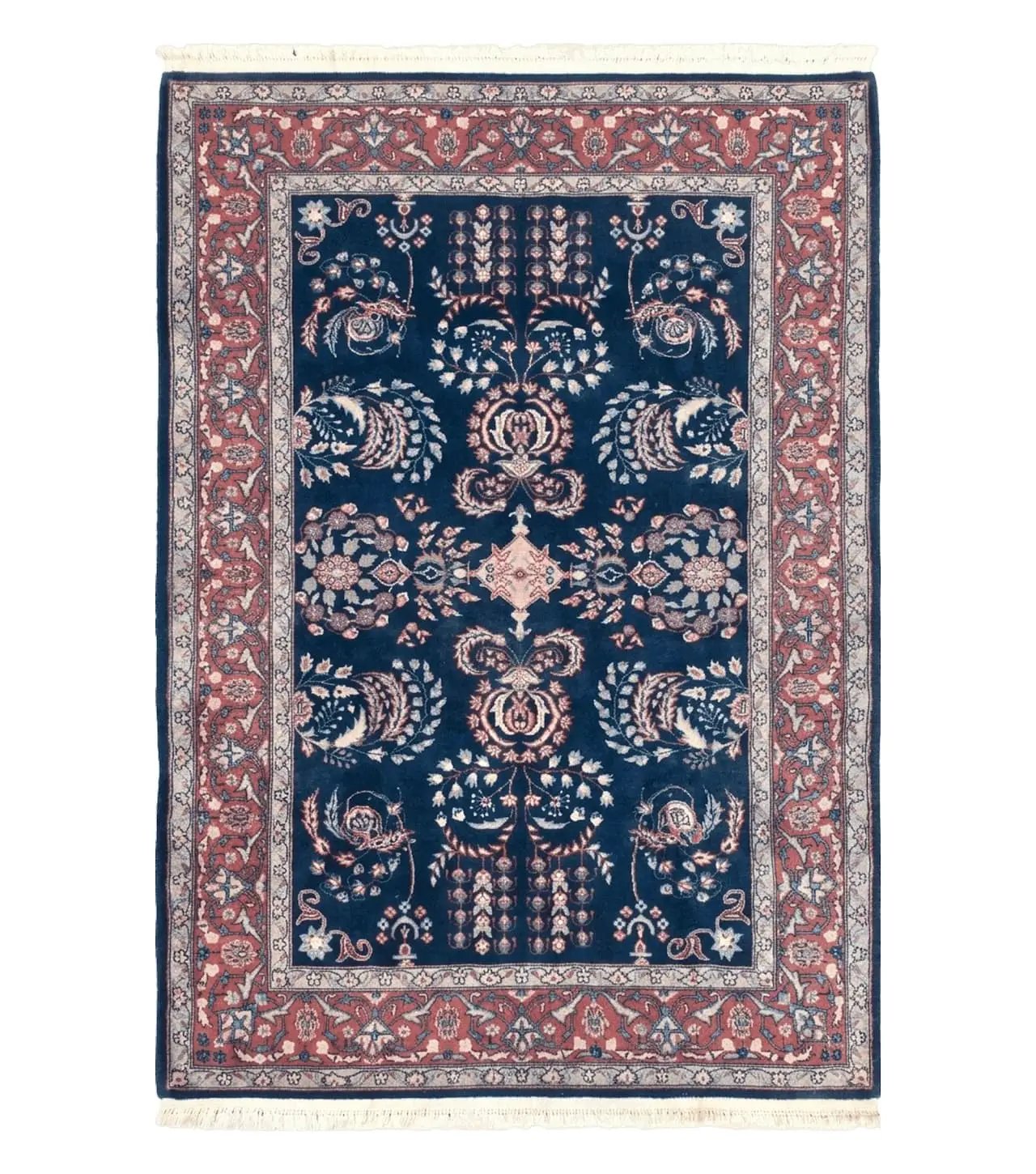 Dark Blue Indo Persian Rug 4x6, Medium Size Hand Knotted Oriental Carpet, Traditional Floral Indian Rug, Blue and Red Entryway Rug, Wool Rug by Jewel Rugs