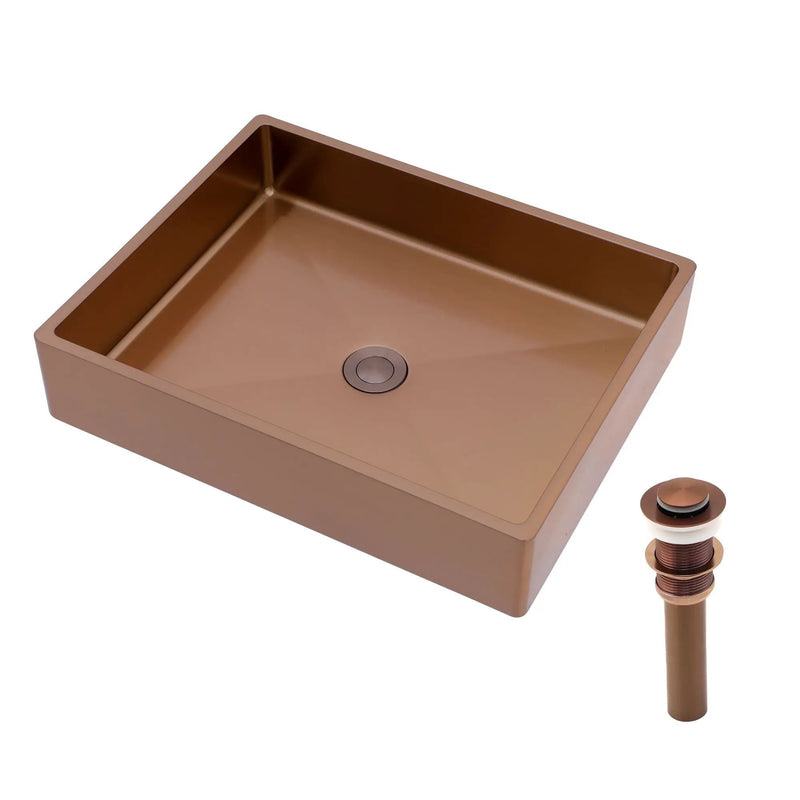 19" X 15" Stainless Steel Bathroom Sink With Pop Up Drain, Nano Surface - Rose Gold by HouseOfZazla