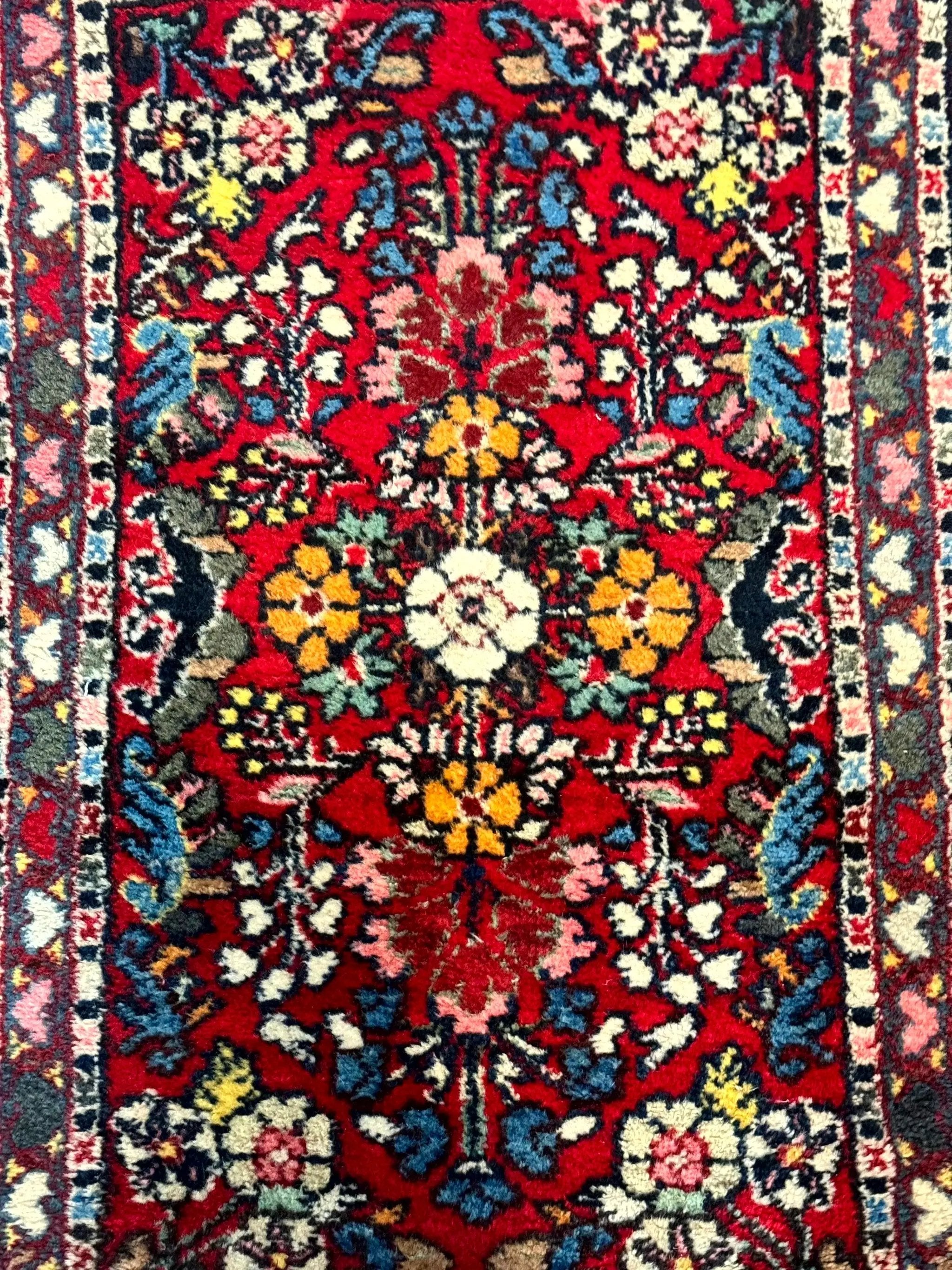 Small Persian Tribal Rug 2x3, Red Colorful Small Hamadan Carpet, Antique Persian Rug by Jewel Rugs