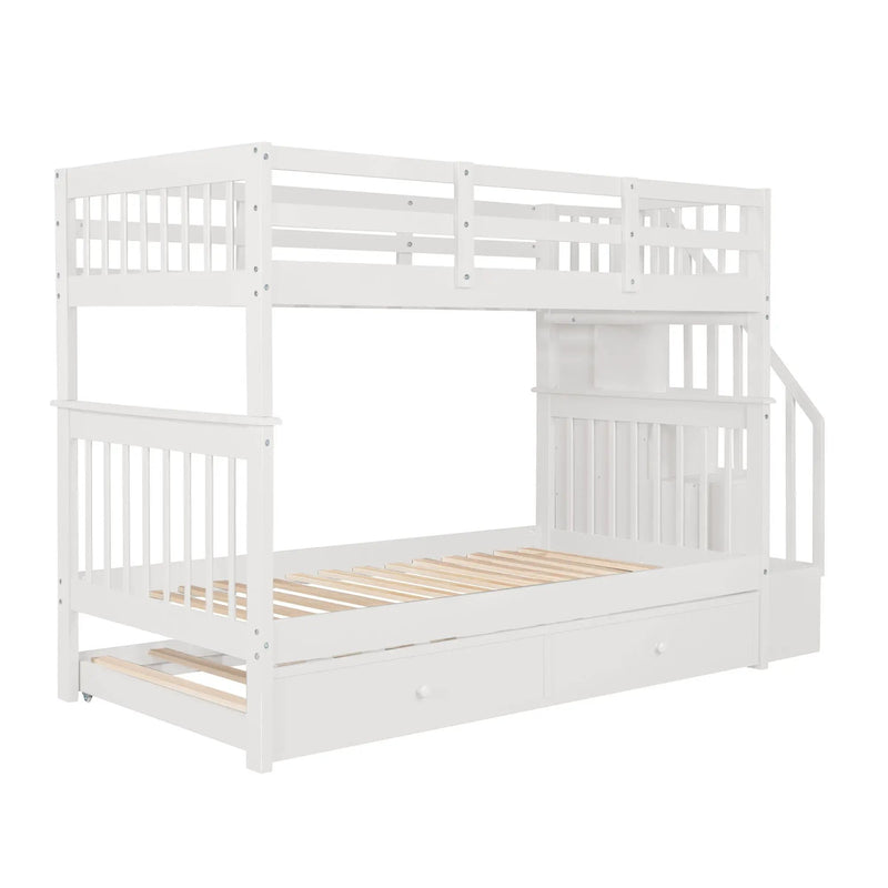 Stairway Bunk Bed With Storage And Guard Rail For Bedroom by HouseOfZazla