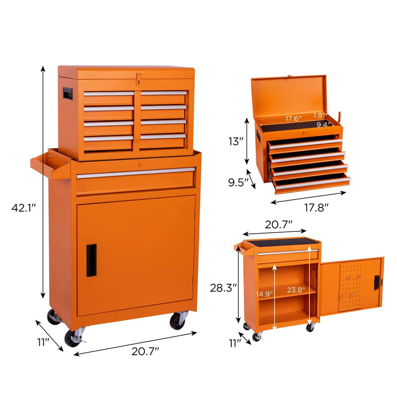 Tool Chest, 5 Drawer Rolling Tool Storage Cabinet With Detachable Top Tool Box, Liner, Universal Lockable Wheels, Adjustable Shelf, Locking Mechanism, Metal Tool Cart For Garage Workshop by HouseOfZazla