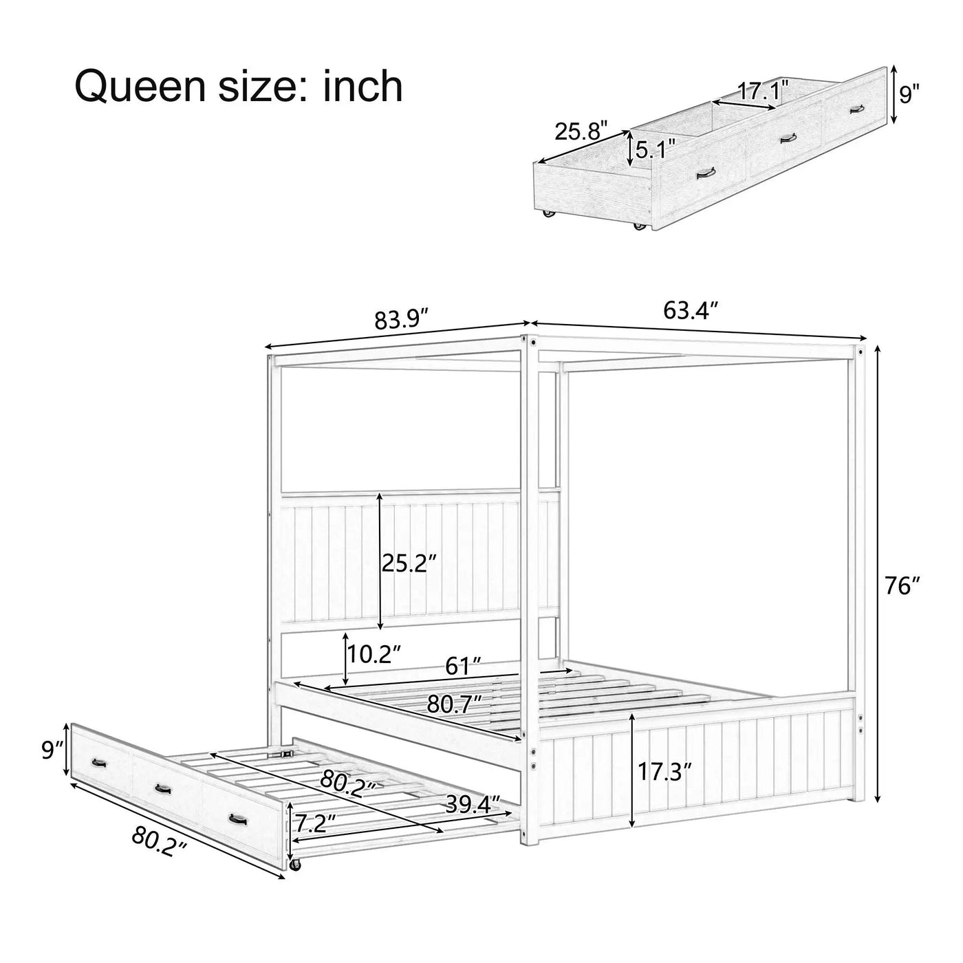 Canopy Platform Bed With Trundle And 3 Storage Drawers by HouseOfZazla