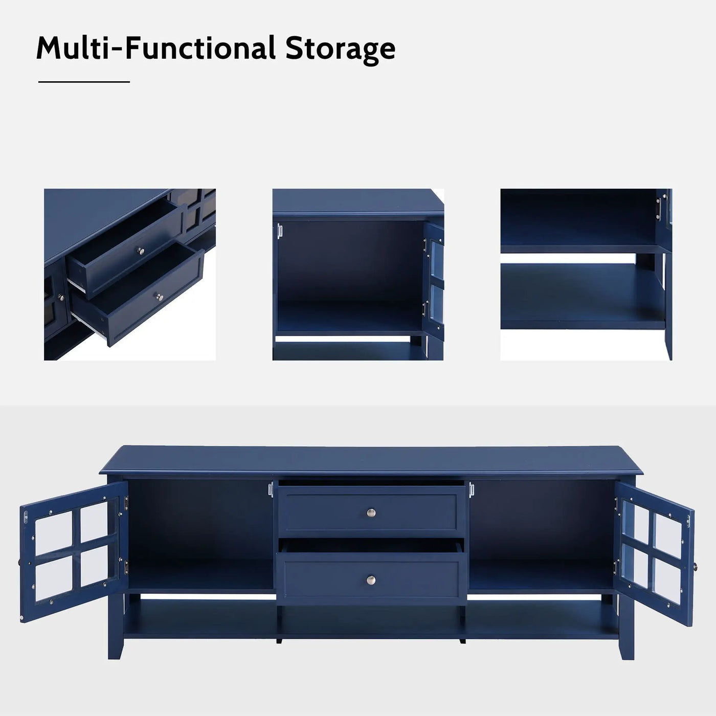 TV Stand, Entertainment Center With Dual Drawers And Hidden Storage, Cabinet With Soft Closing Doors And Sleek Panel Design by HouseOfZazla