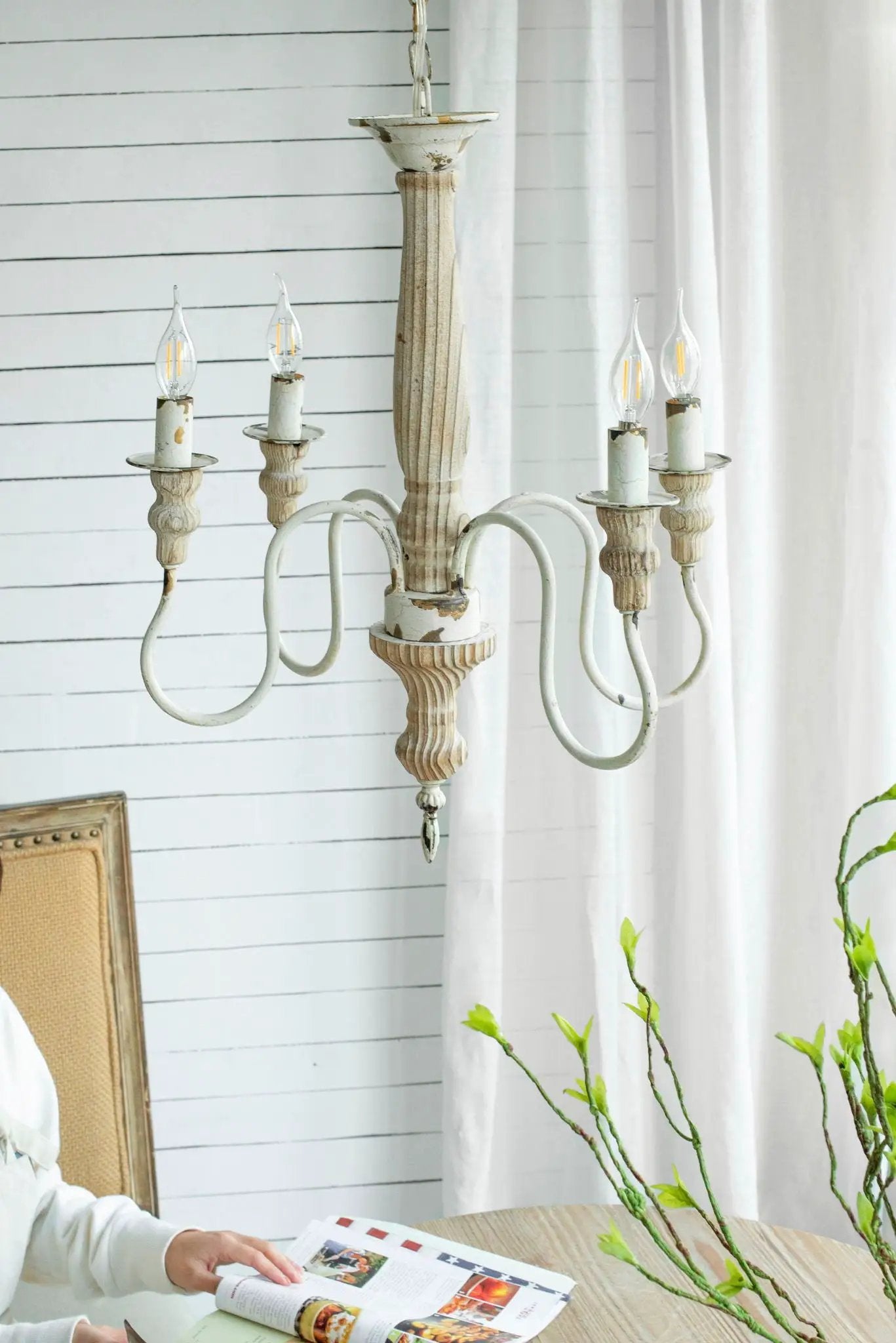 4 Light Chandelier, Hanging Light Fixture With Adjustable Chain For Kitchen, Bulb Not Included - Cream White by Unique Piece Furniture