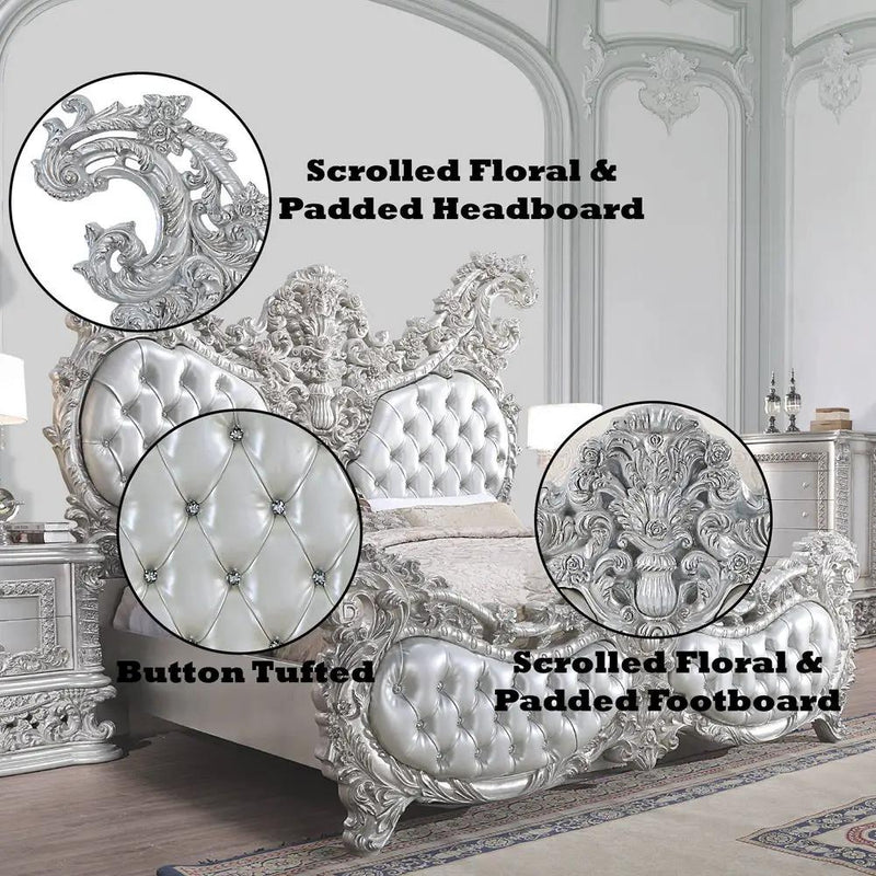 Valkyrie - Eastern King Bed - Synthetic Leather & Antique Platinum by Unique Piece Furniture