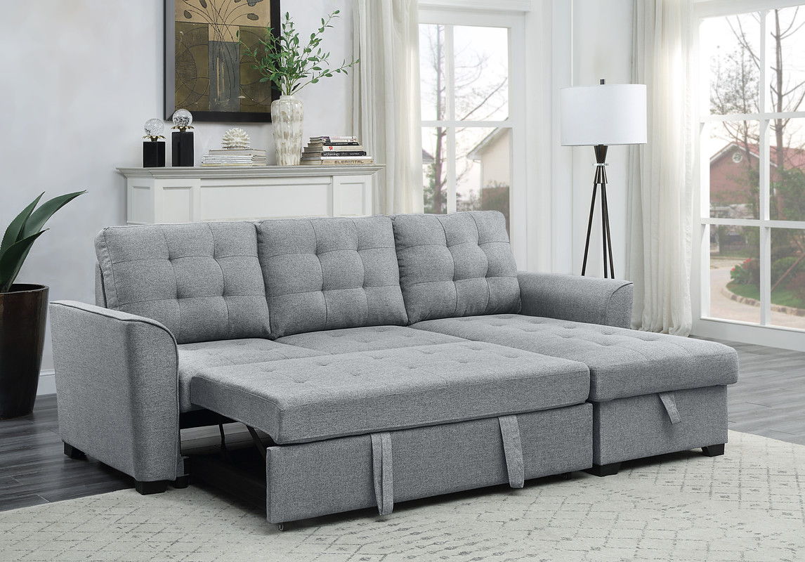 Avery - Sleeper Sectional Sofa With Reversible Storage Chaise - Light Gray by HouseOfZazla