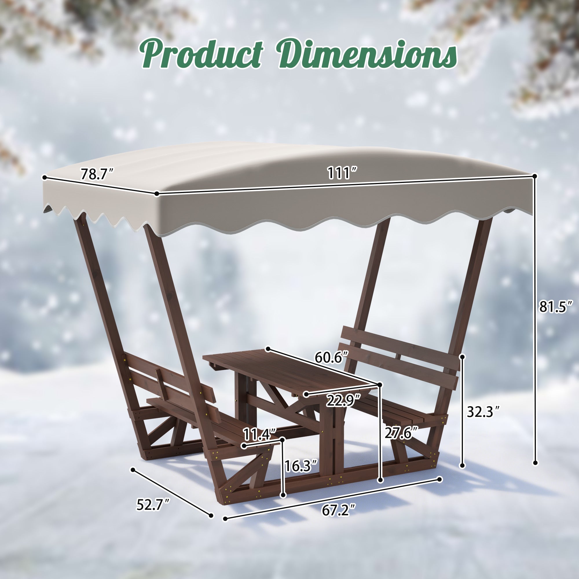 Outdoor Waterproof Solid Wood Picnic Table and Bench Set with Removable Canopy by HouseOfZazla