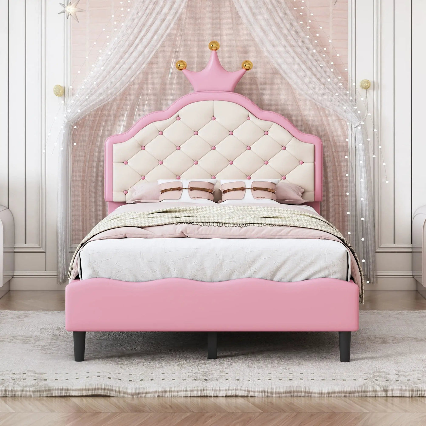 Lovely Crown Fantasy Princess Bed With Tufted Headboard by Unique Piece Furniture