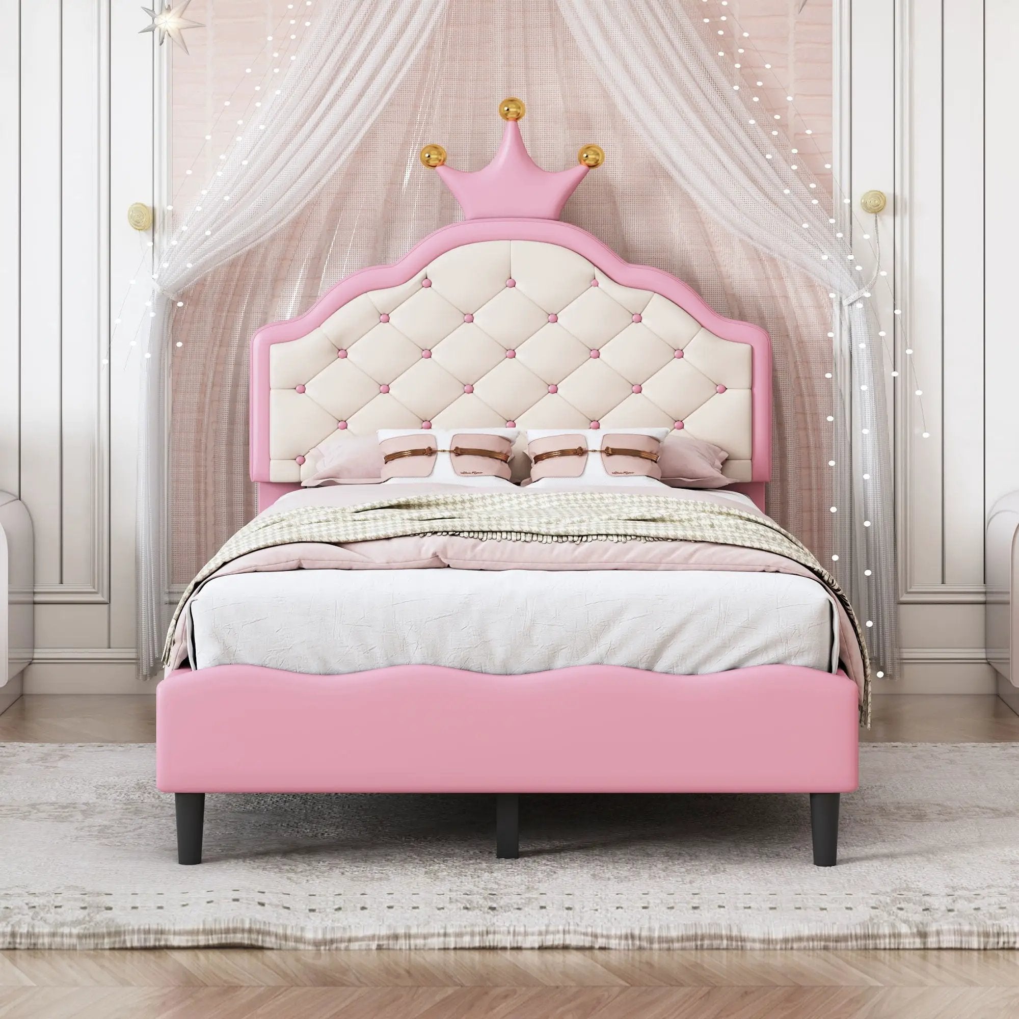 Lovely Crown Fantasy Princess Bed With Tufted Headboard by Unique Piece Furniture
