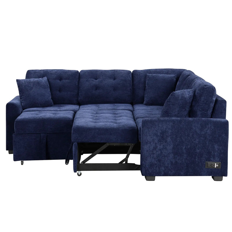 L-Shape Sofa Bed Pull-Out Sleeper Sofa With Wheels, USB Ports, Power Sockets For Living Room by HouseOfZazla