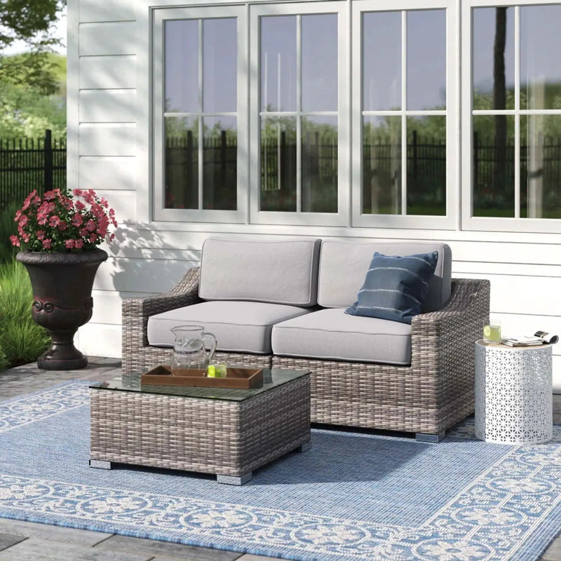 Outdoor Wicker Conversation Set With Cushions, All Weather by Unique Piece Furniture