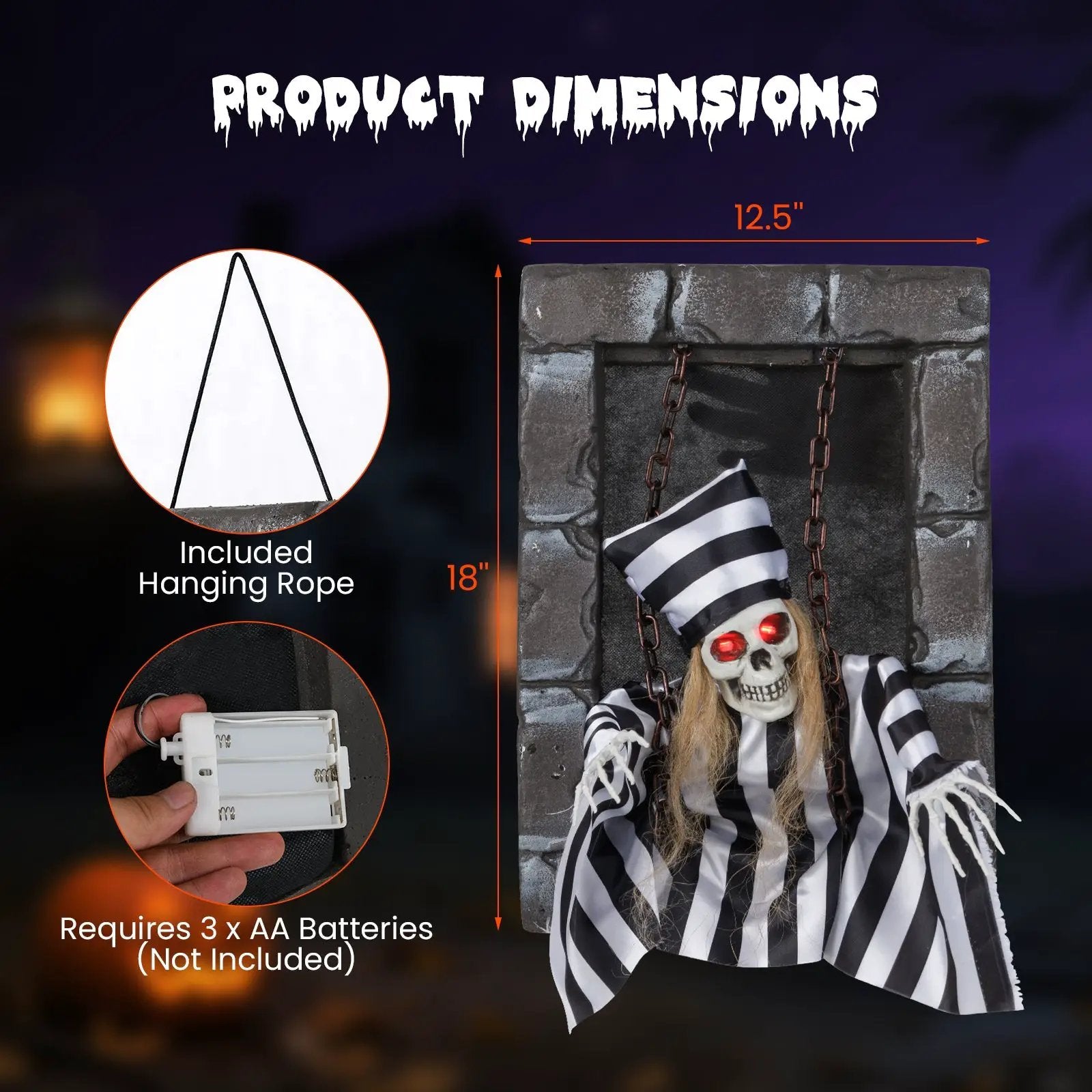Animated Halloween Decoration 18 Inch Hanging Skull Prisoner by DirectDeals