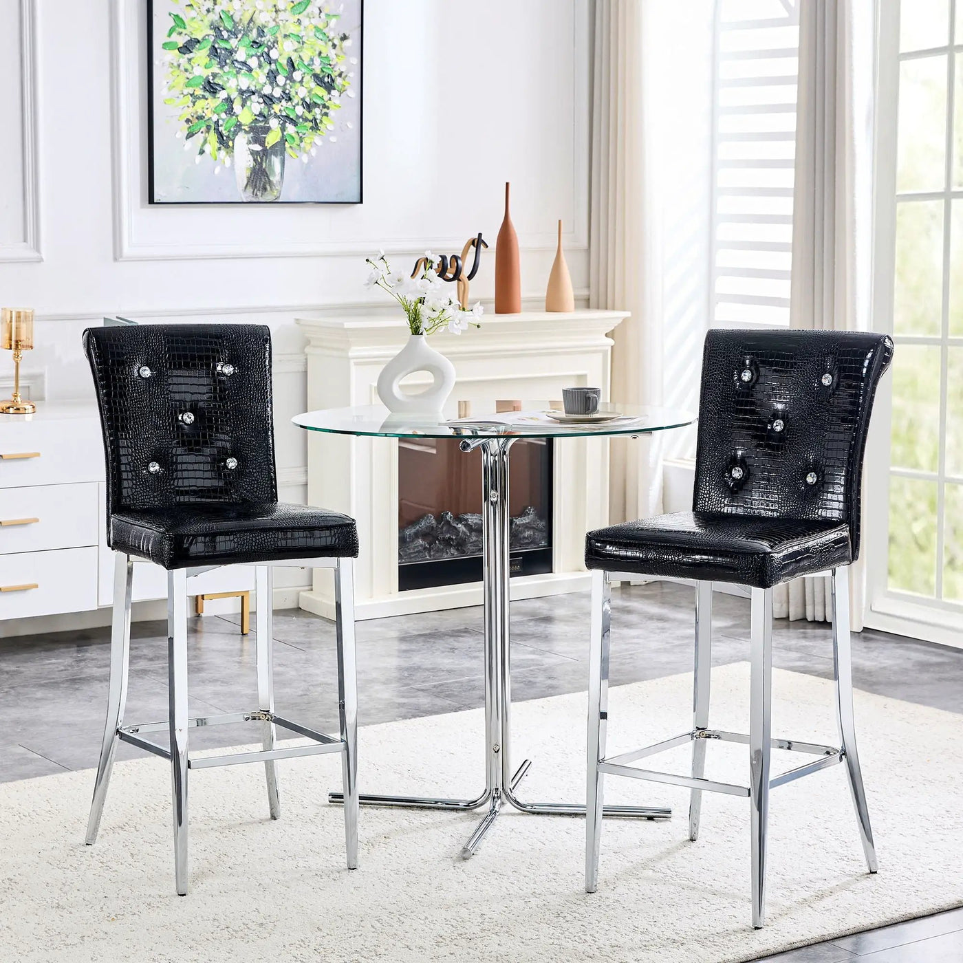 Bar Chairs & Crystal Clasp Design (Set of 2) by Unique Piece Furniture