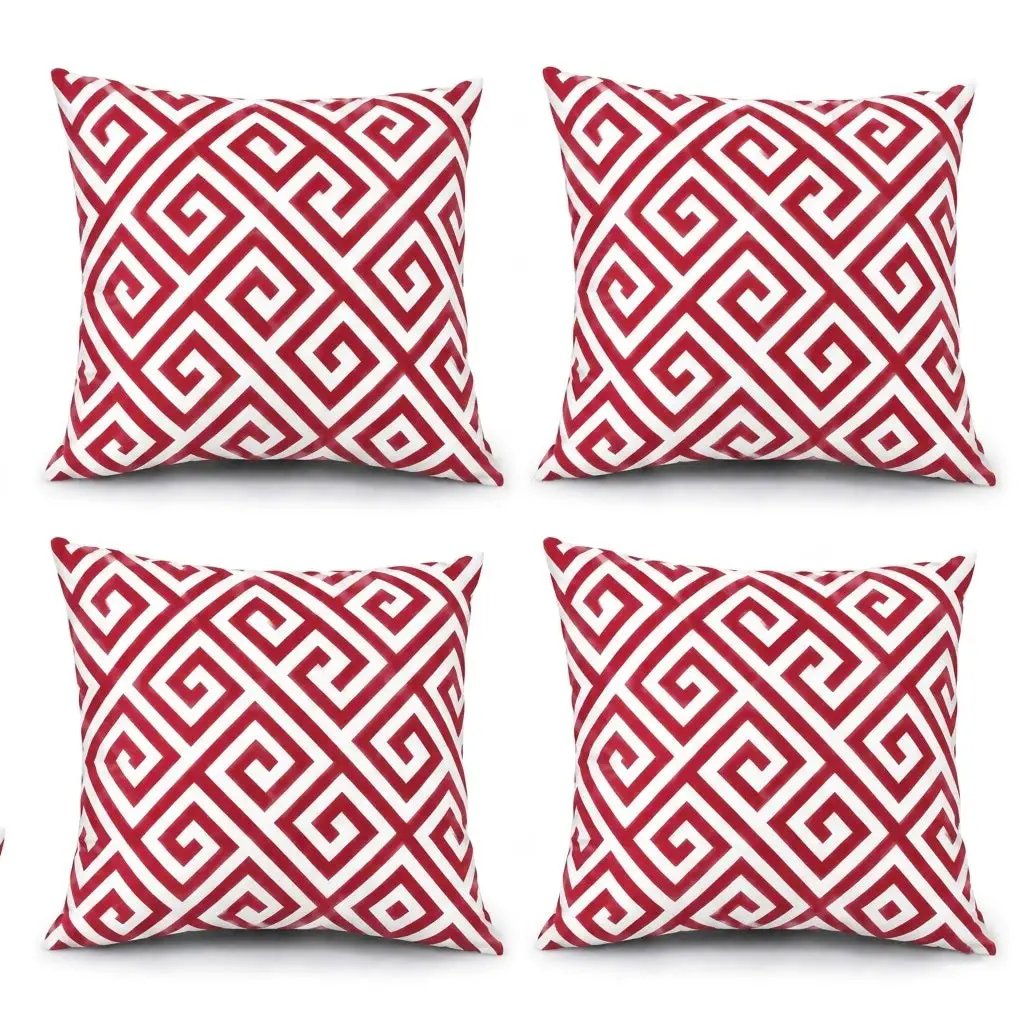 4 Pack Outdoor Pillow Covers - Red Greek Key by HouseOfZazla
