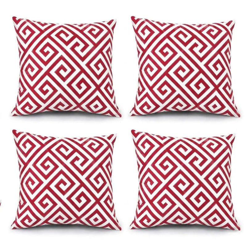 4 Pack Outdoor Pillow Covers - Red Greek Key by HouseOfZazla