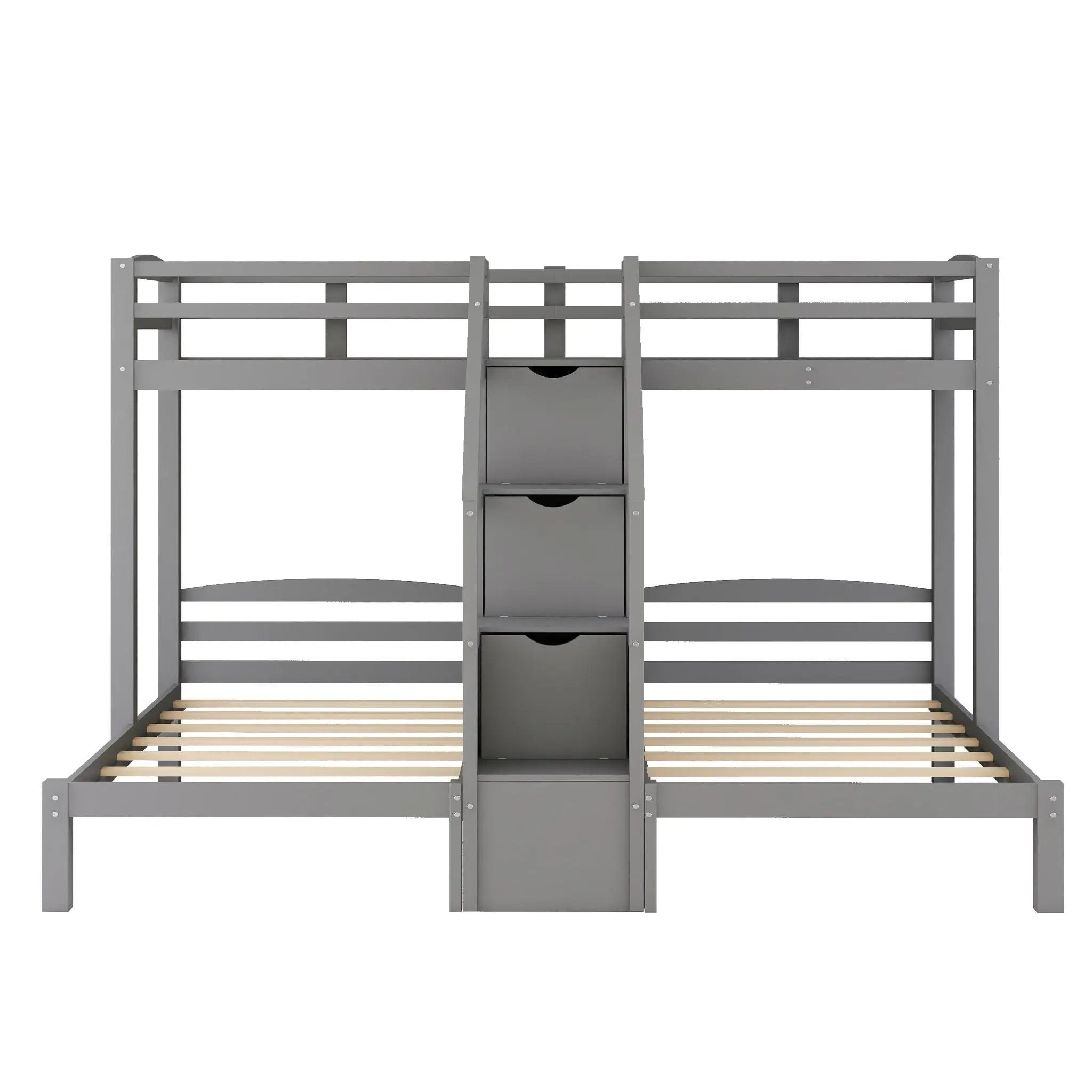 Twin Over Twin & Twin Bunk Bed With Built In Staircase And Storage Drawer - Gray by HouseOfZazla
