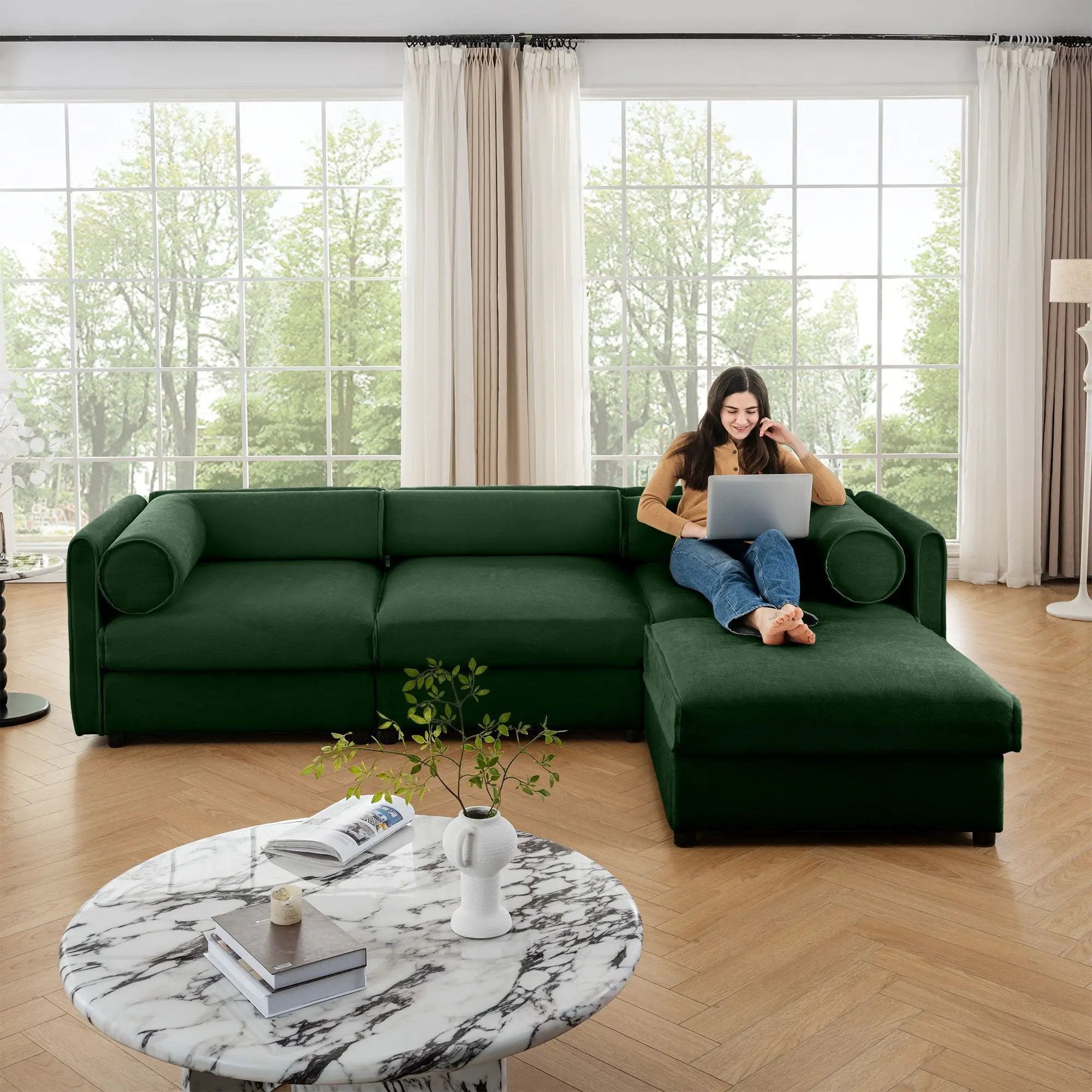 Contemporary Elegant Sofa With Storage And Ottoman by Unique Piece Furniture