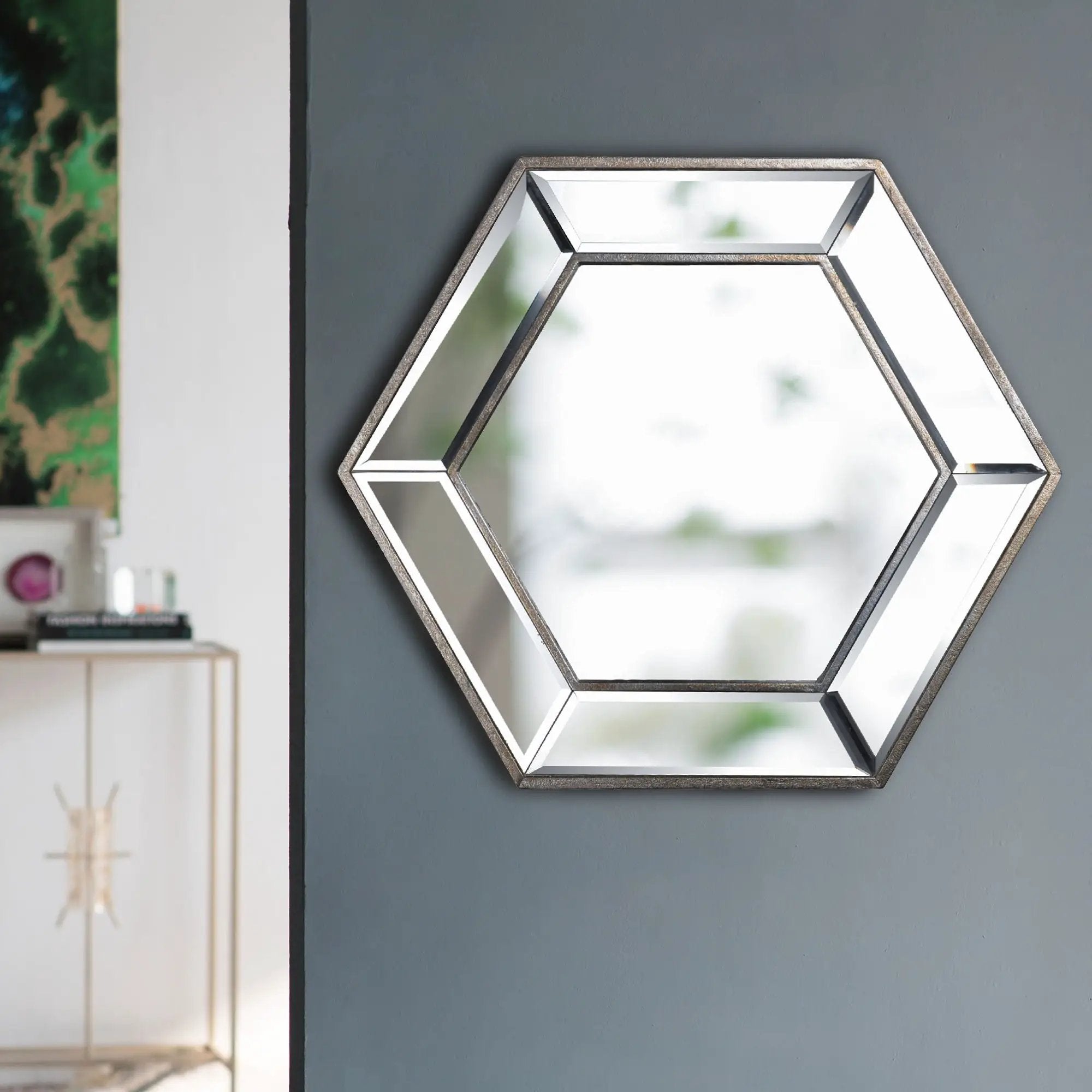 Hexagon Wall Mirror With Contemporary Glass Design, Home Decor Accent Mirror For Living Room, Entryway, Bedroom by Unique Piece Furniture