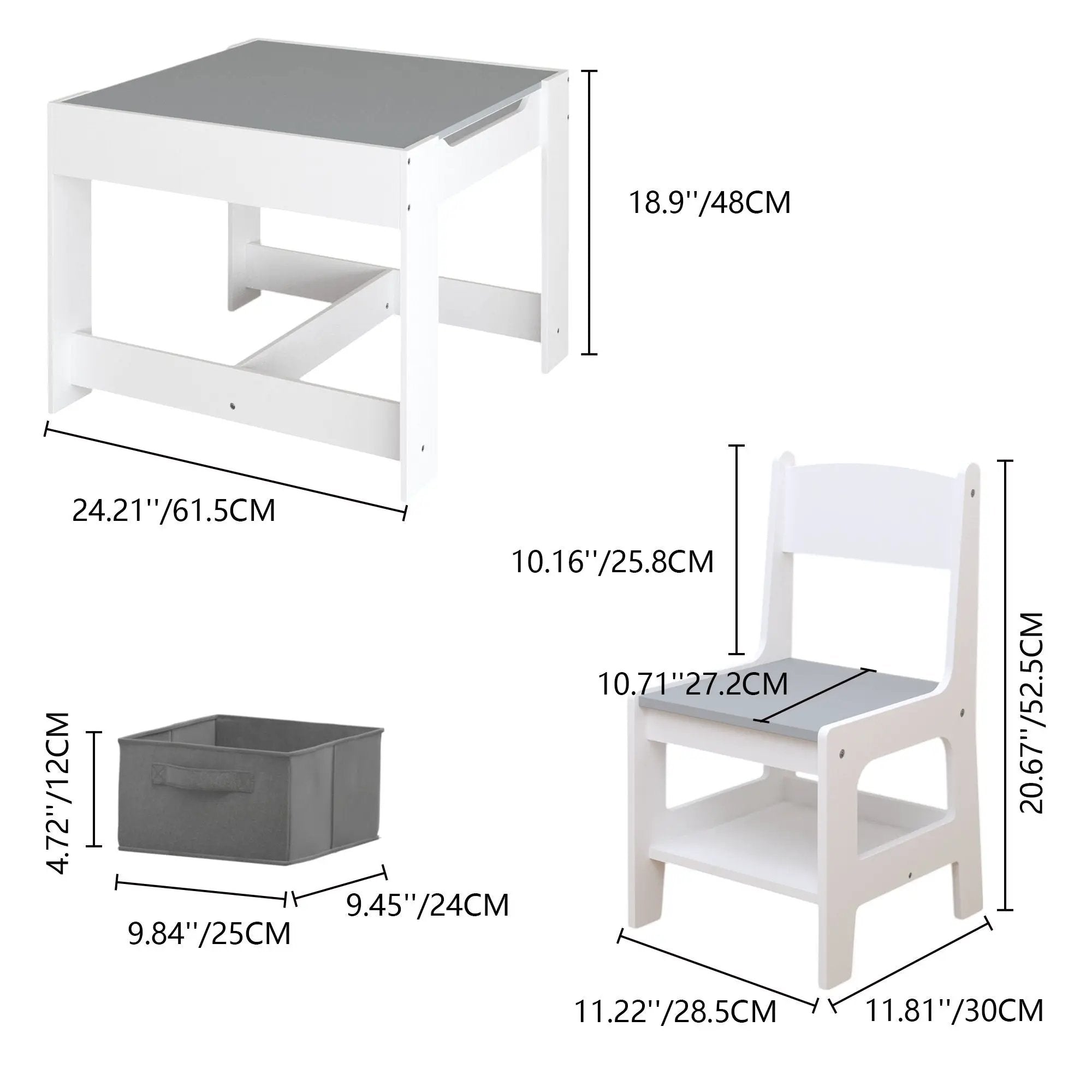 Kids Table And Chair Set, 3 In 1 Activity Table With Storage Drawer For Toddlers Drawing, Reading, Crafts, 2 In 1 Detachable Top - White by Unique Piece Furniture