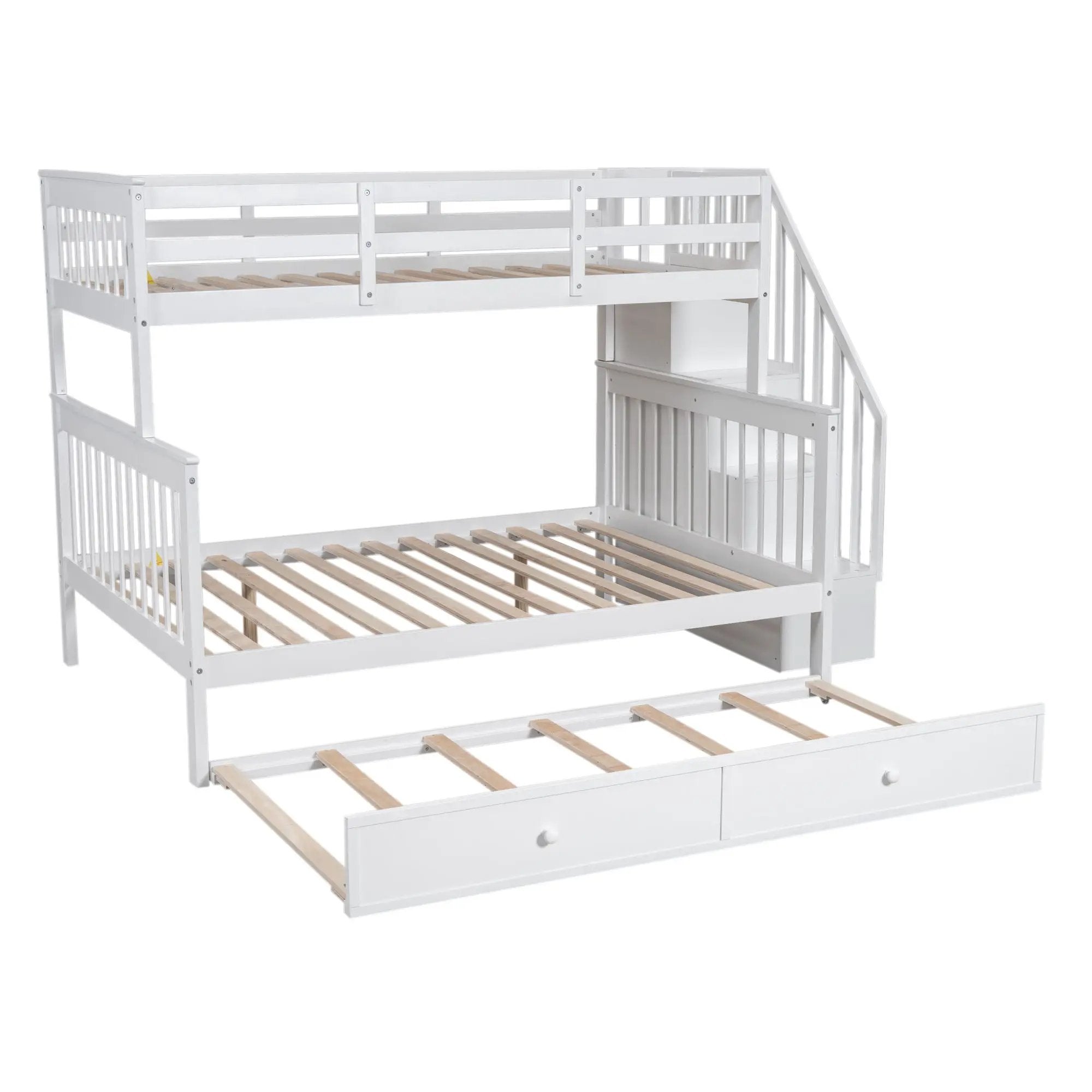 Bunk Bed With Twin Size Trundle, Storage And Guard Rail For Bedroom by HouseOfZazla
