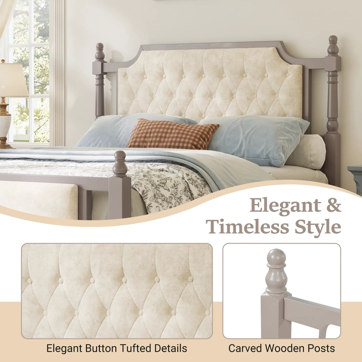 Queen Size Upholstered Platform Bed with Button Tufted Headboard by HouseOfZazla
