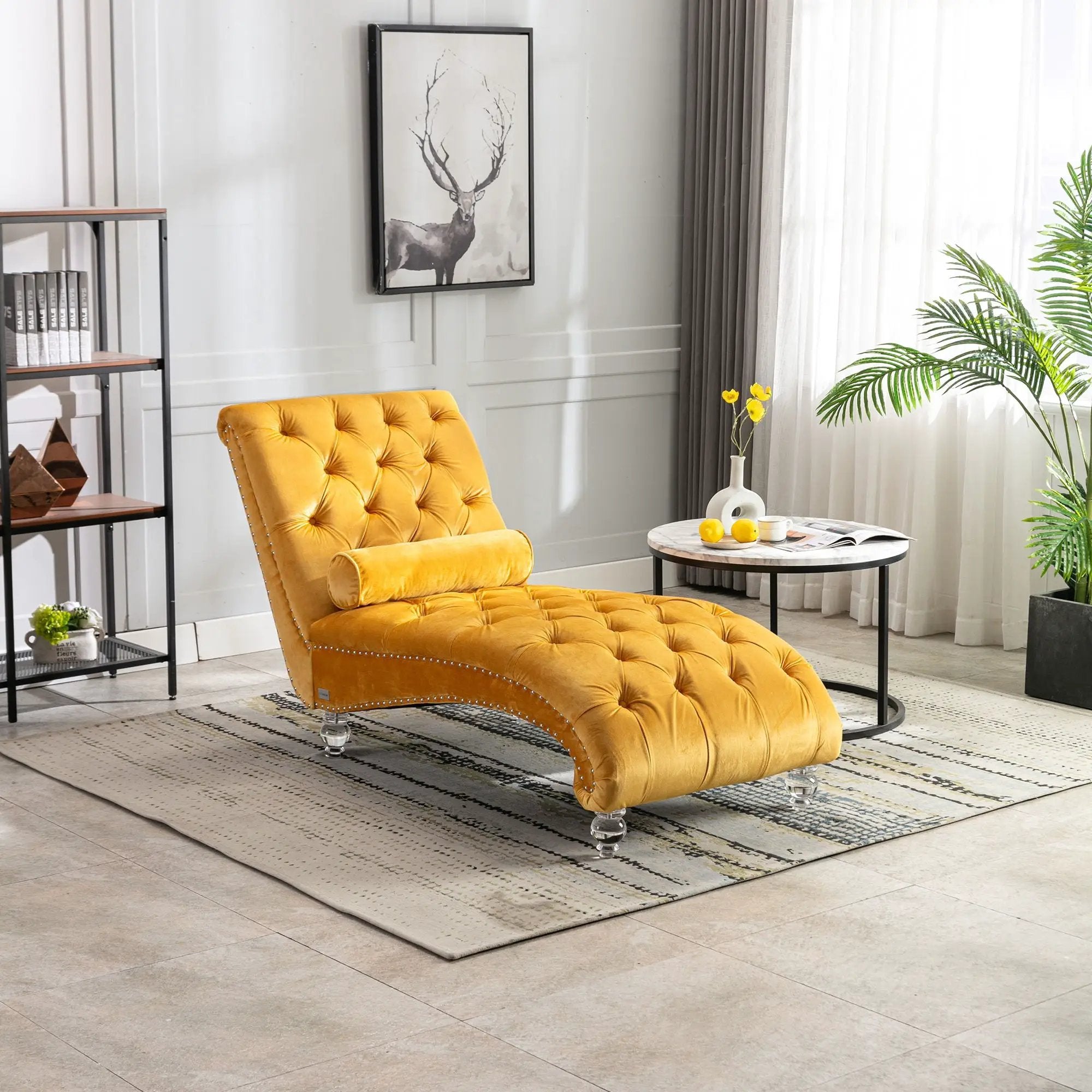 Chaise Lounge Indoor, Button Tufted Upholstered Chaise Lounge Chair With Pillow by Unique Piece Furniture