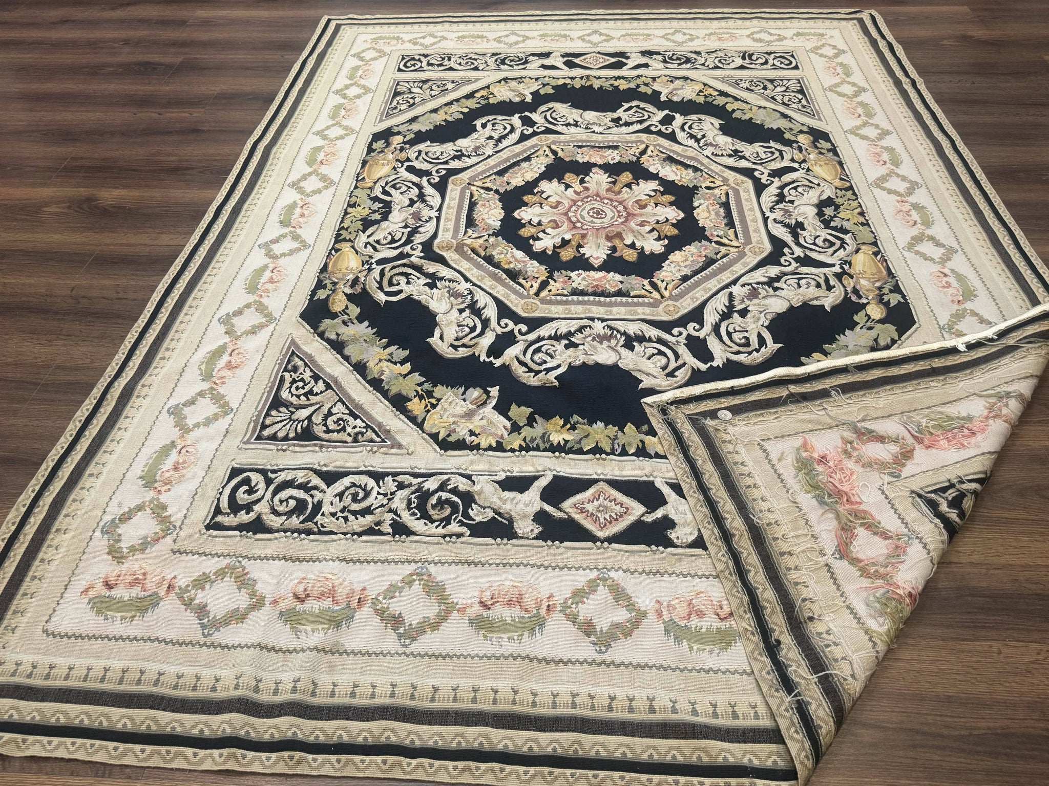 Aubusson Rug 6x8, European Design, Lion Pictorials, Black by Jewel Rugs