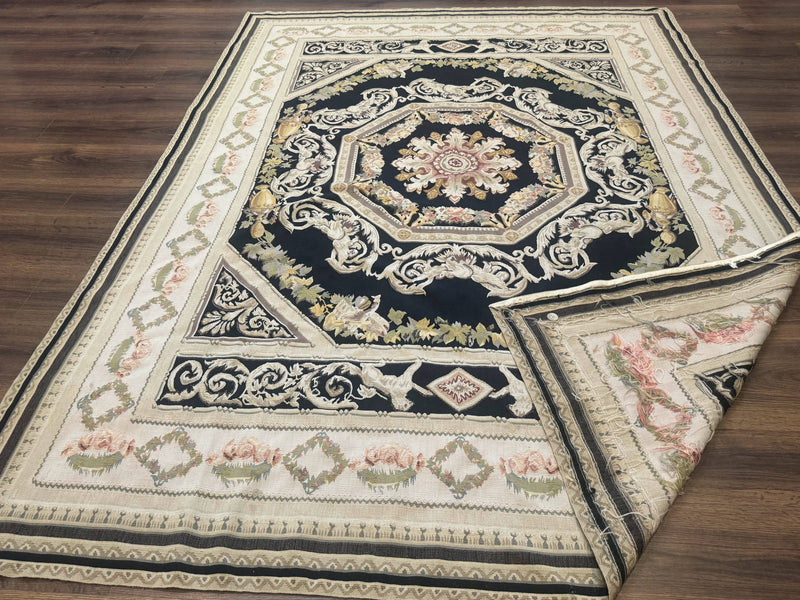 Aubusson Rug 6x8, European Design, Lion Pictorials, Black by Jewel Rugs