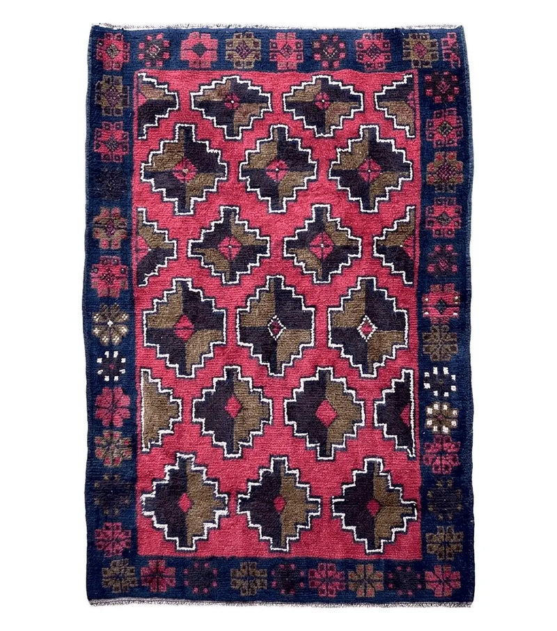 3' X 4' 7" Vintage Handmade Tribal Wool Rug Balouchi Rug Afghan Rug Red Brown by Jewel Rugs