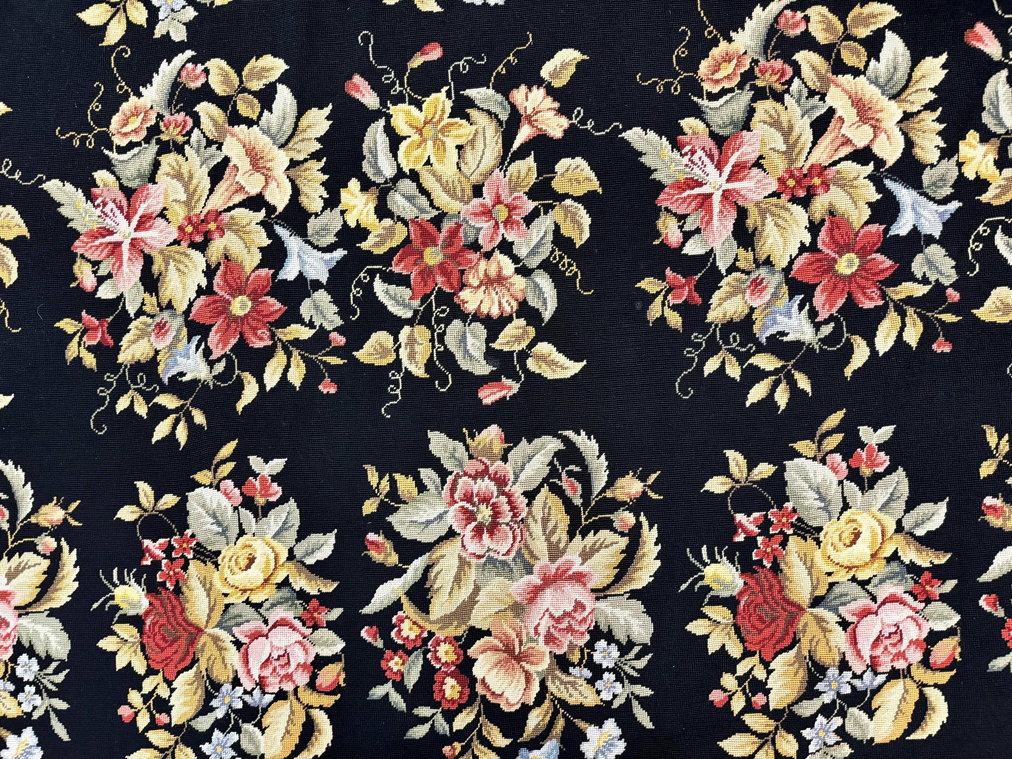 Palace Size Needlepoint Rug 12x16, Black and Colorful, Floral Panel, Handmade Oversized Wool Needlepoint Carpet, Rare by Jewel Rugs