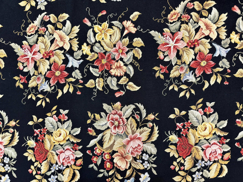 Palace Size Needlepoint Rug 12x16, Black and Colorful, Floral Panel, Handmade Oversized Wool Needlepoint Carpet, Rare by Jewel Rugs