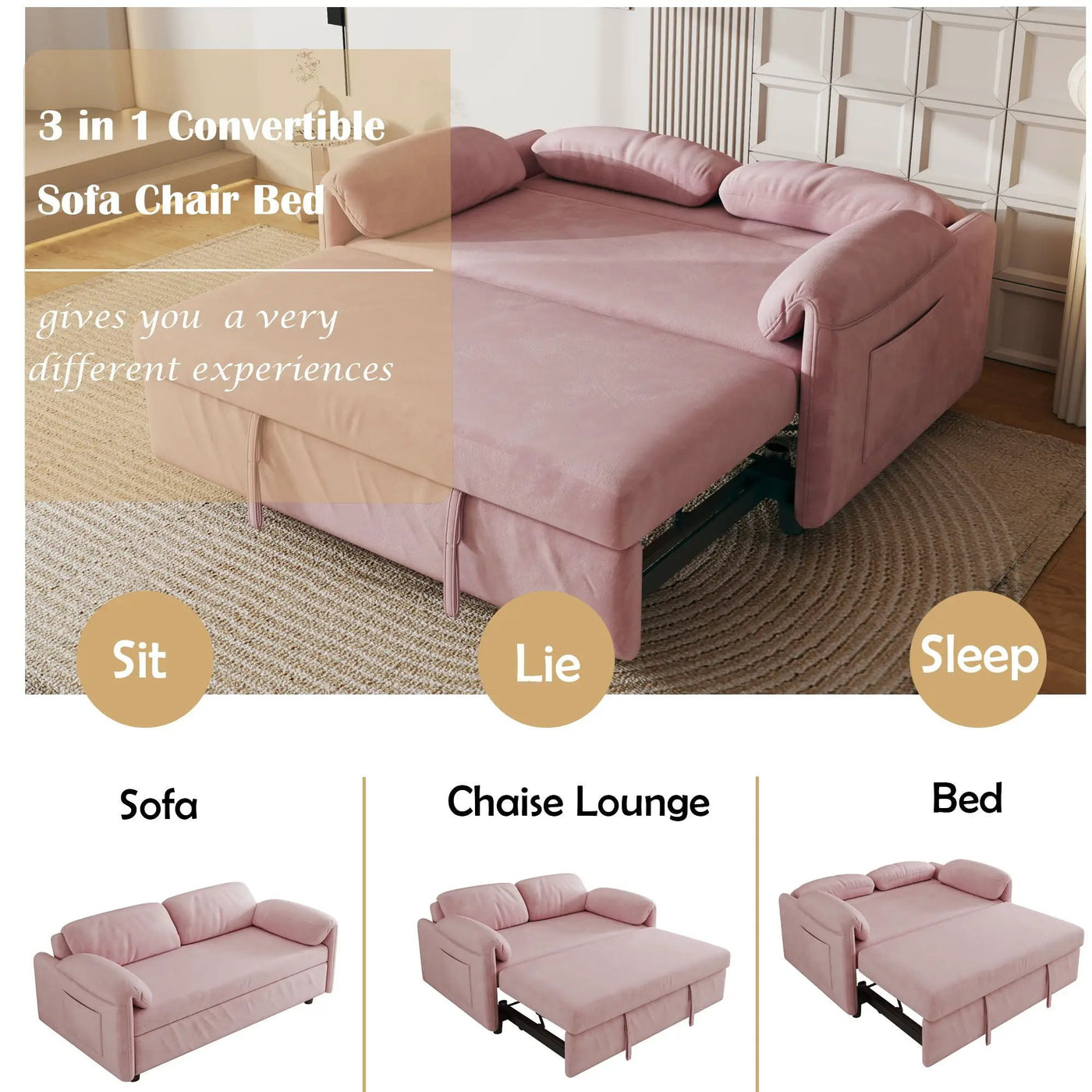 Sofa, Dual Purpose Lounge With Retractable Queen Size Bed by HouseOfZazla