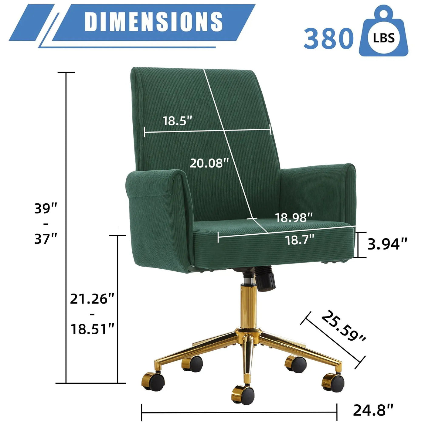 Ergonomic Mid-Back Office Chair With Gold Base by Unique Piece Furniture