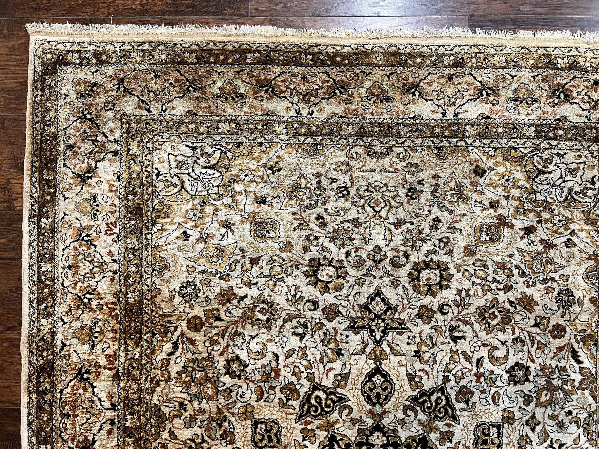 Persian Qum Silk Rug, Floral Medallion, Very Fine 60 Raj 475 KPSI, Handmade Hand Knotted Oriental Carpet, Silk on Silk by Jewel Rugs