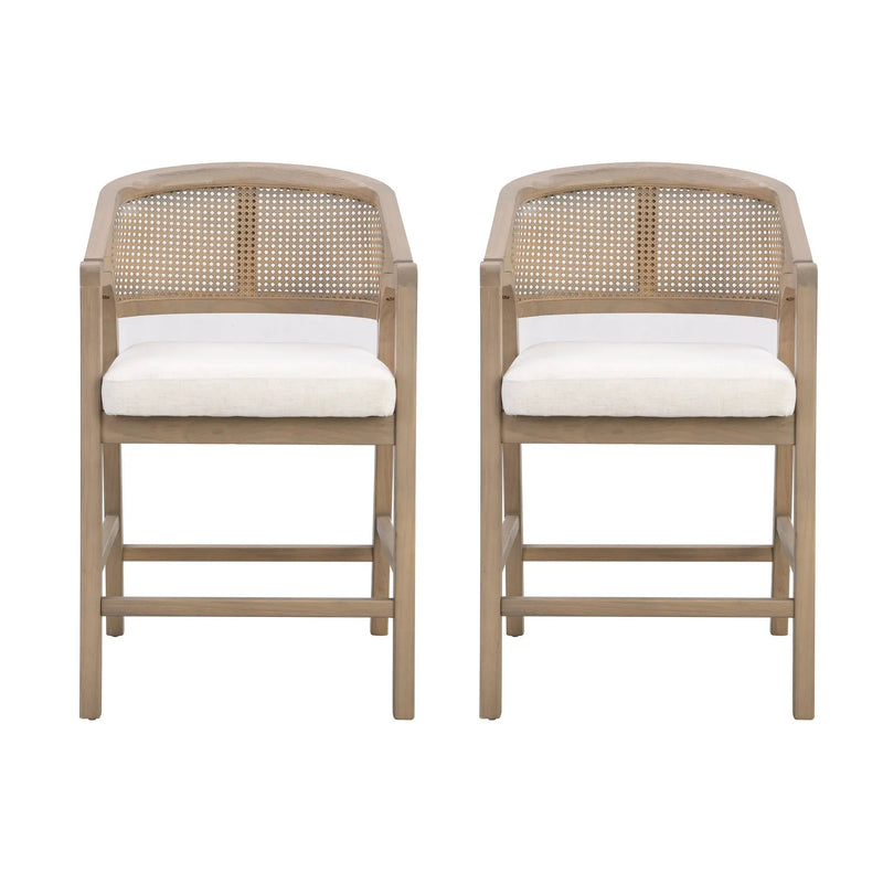 Wooden Frame Counter Stool with Rattan Back - Set of 2 by HouseOfZazla