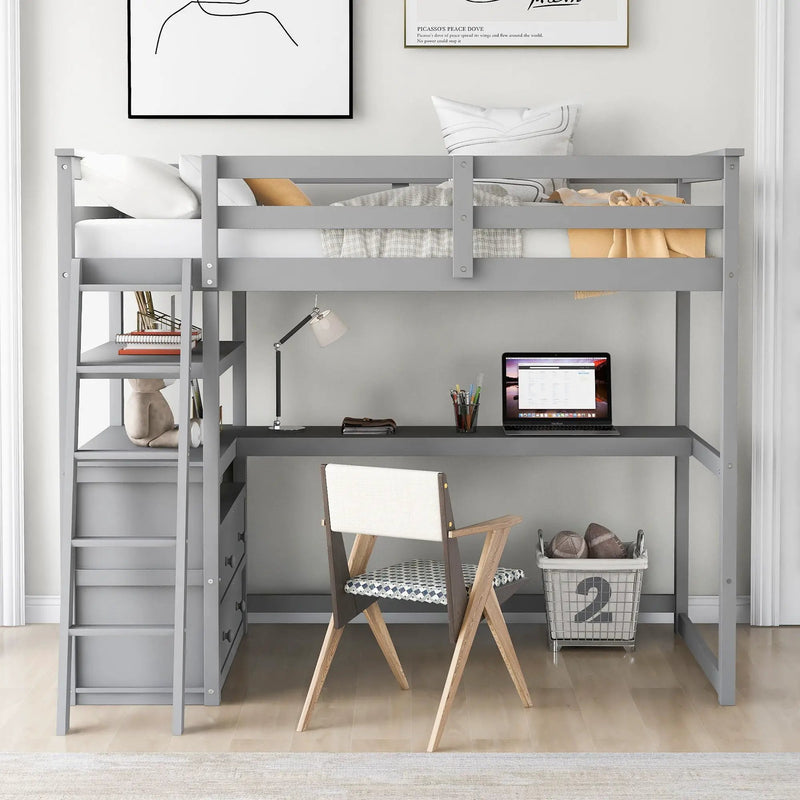 Modern Loft Bed With Built In Desk, Shelves, And 2 Drawers by Unique Piece Furniture