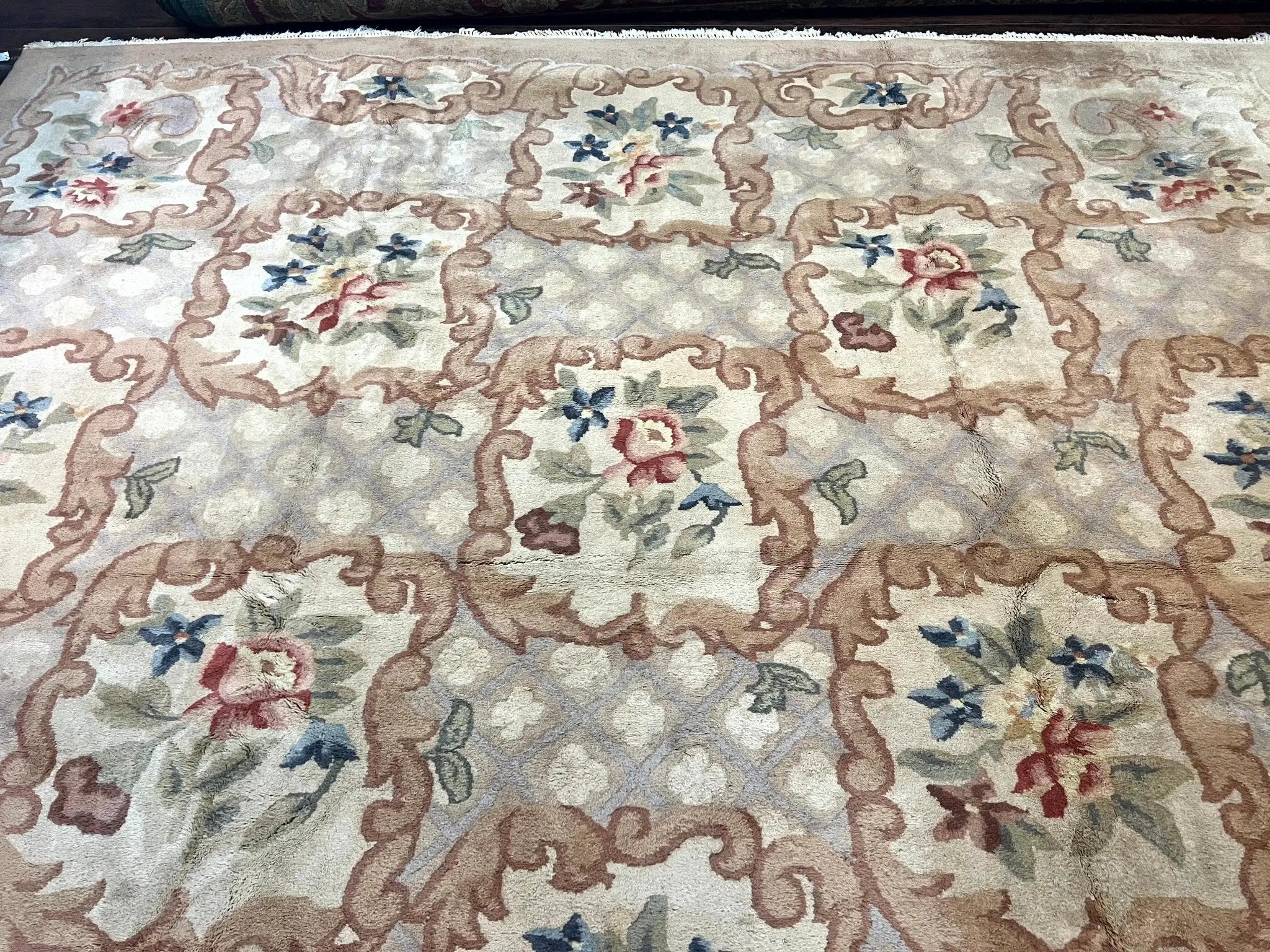 Indo Chinese Aubusson Wool Rug 11x16, Palace Sized Carpet, Oversized Handmade Vintage Rug, European Design by Jewel Rugs